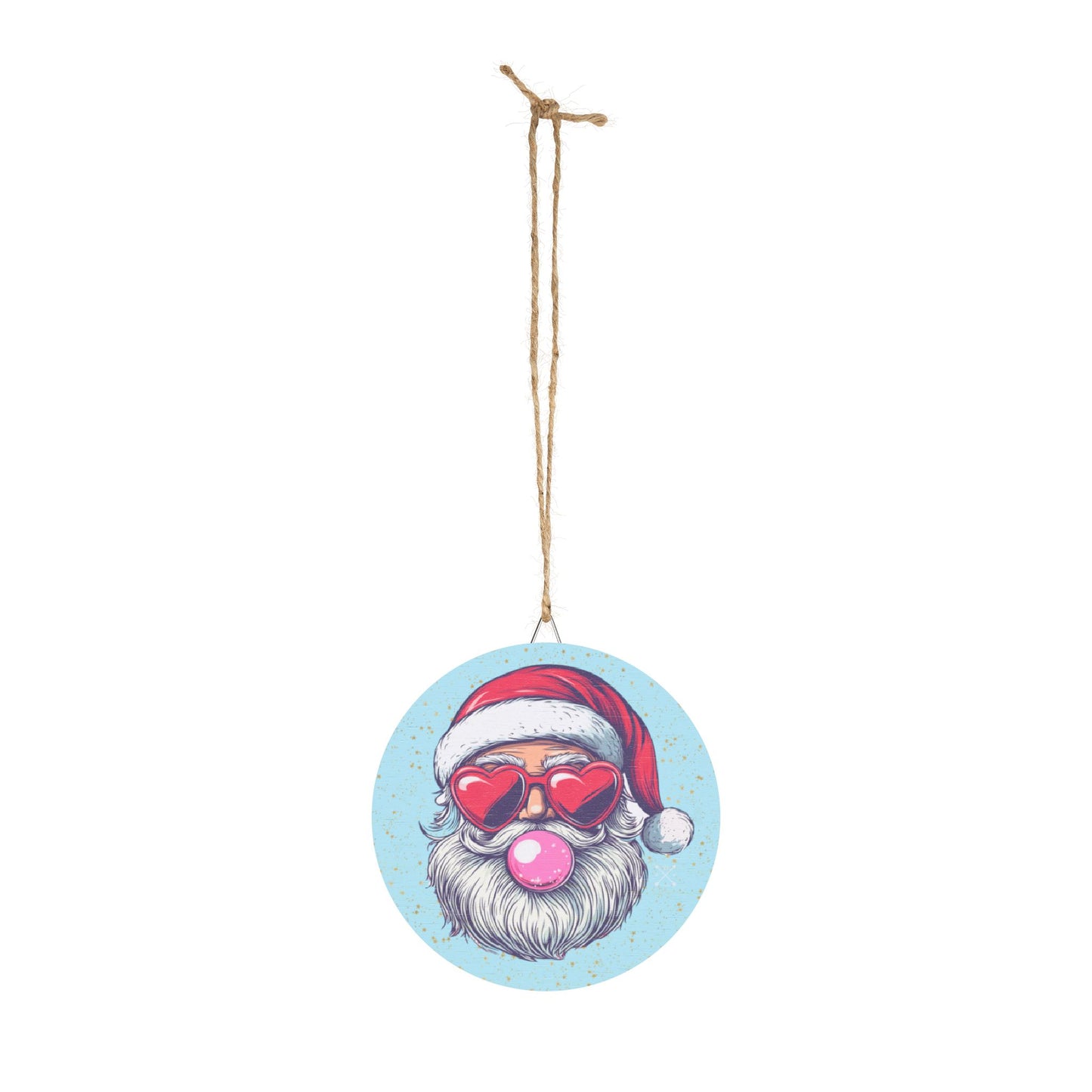 Retro Bubblegum Santa - Christmas Wood Sign (light blue)