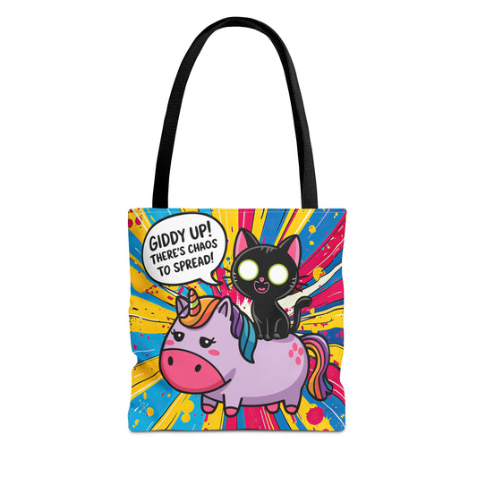 Giddy Up There's Chaos To Spread, Unicorn and Black Cat - Tote Bag