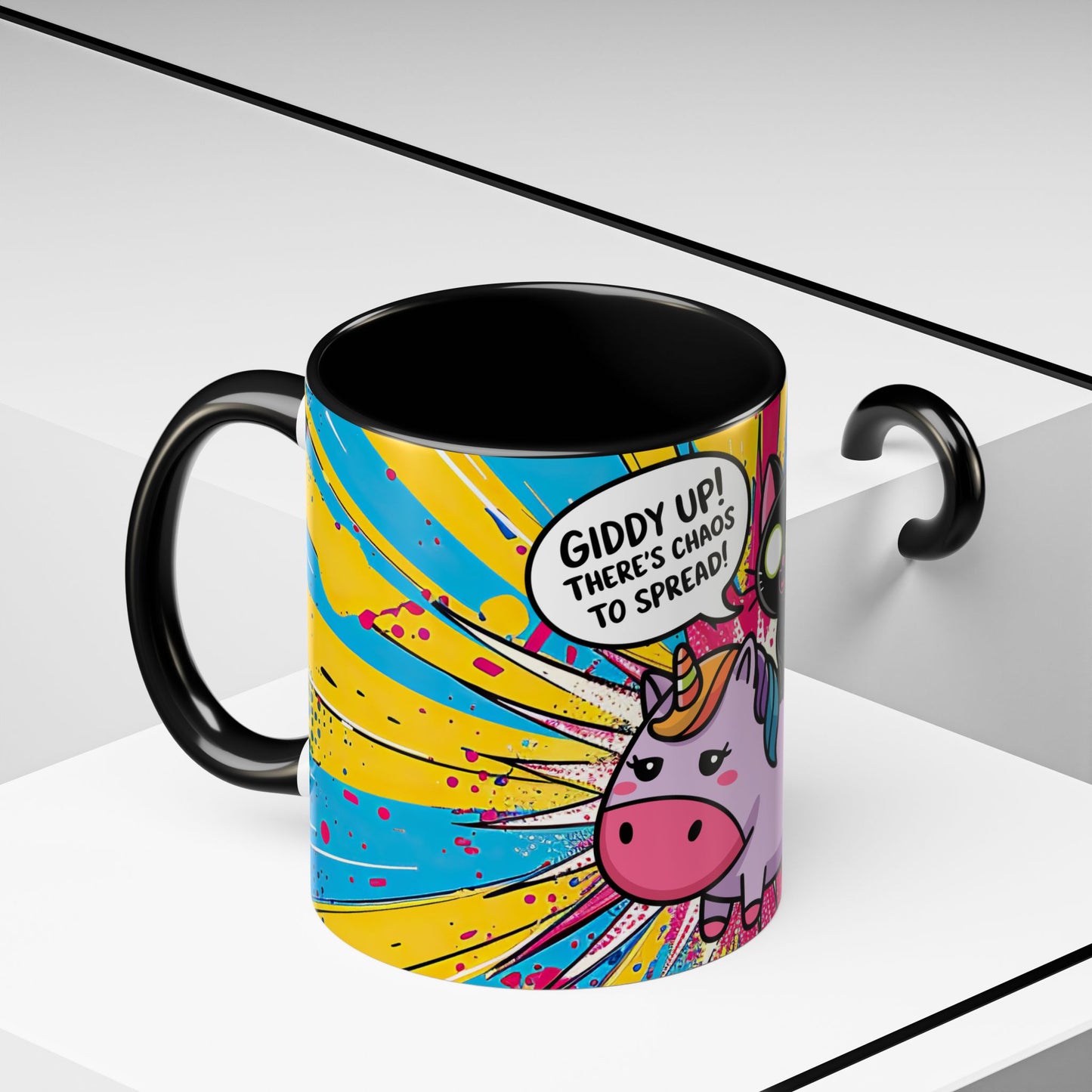 Giddy Up There's Chaos To Spread, Unicorn Cat Design - (11oz or 15oz) Coffee Mug