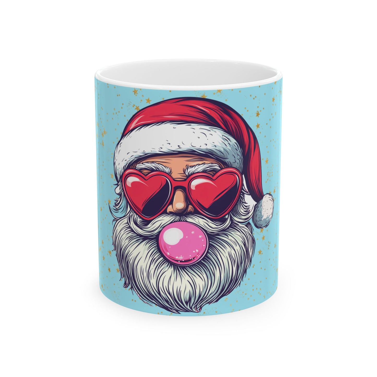 Retro Bubblegum Santa (light blue) - Ceramic Mug, (11oz, 15oz)