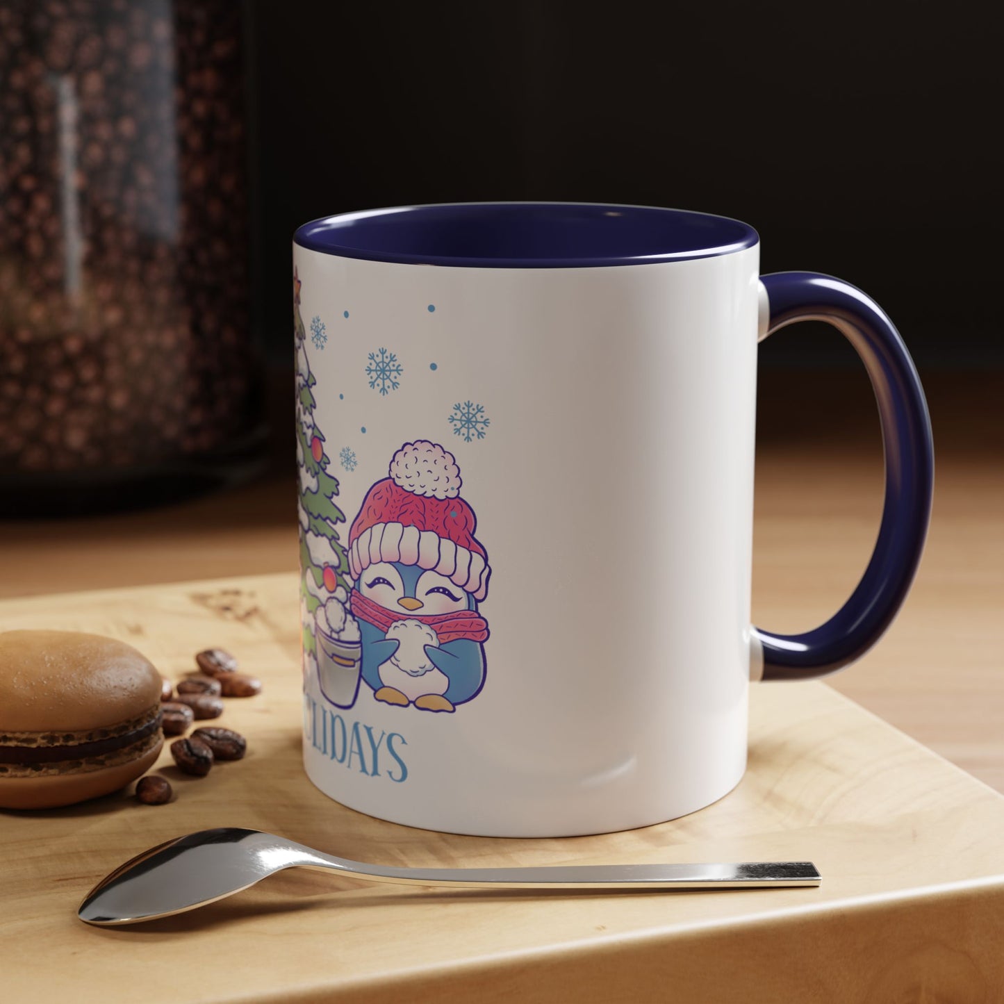 Happy Holidays (snowman and penguin) - Accent Coffee Mug (11, 15oz)