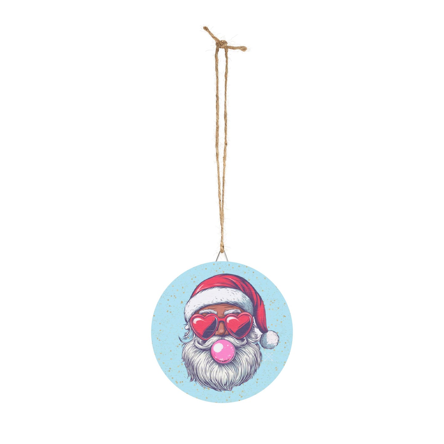 Retro Bubblegum Black Santa - Christmas Wood Sign (light blue)