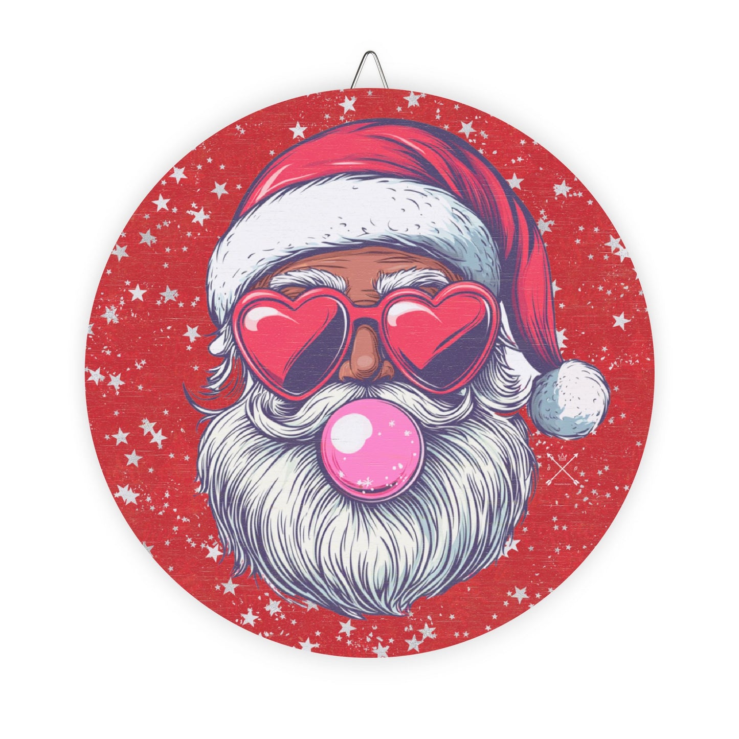 Christmas Wood Sign - Retro Black Bubblegum Santa