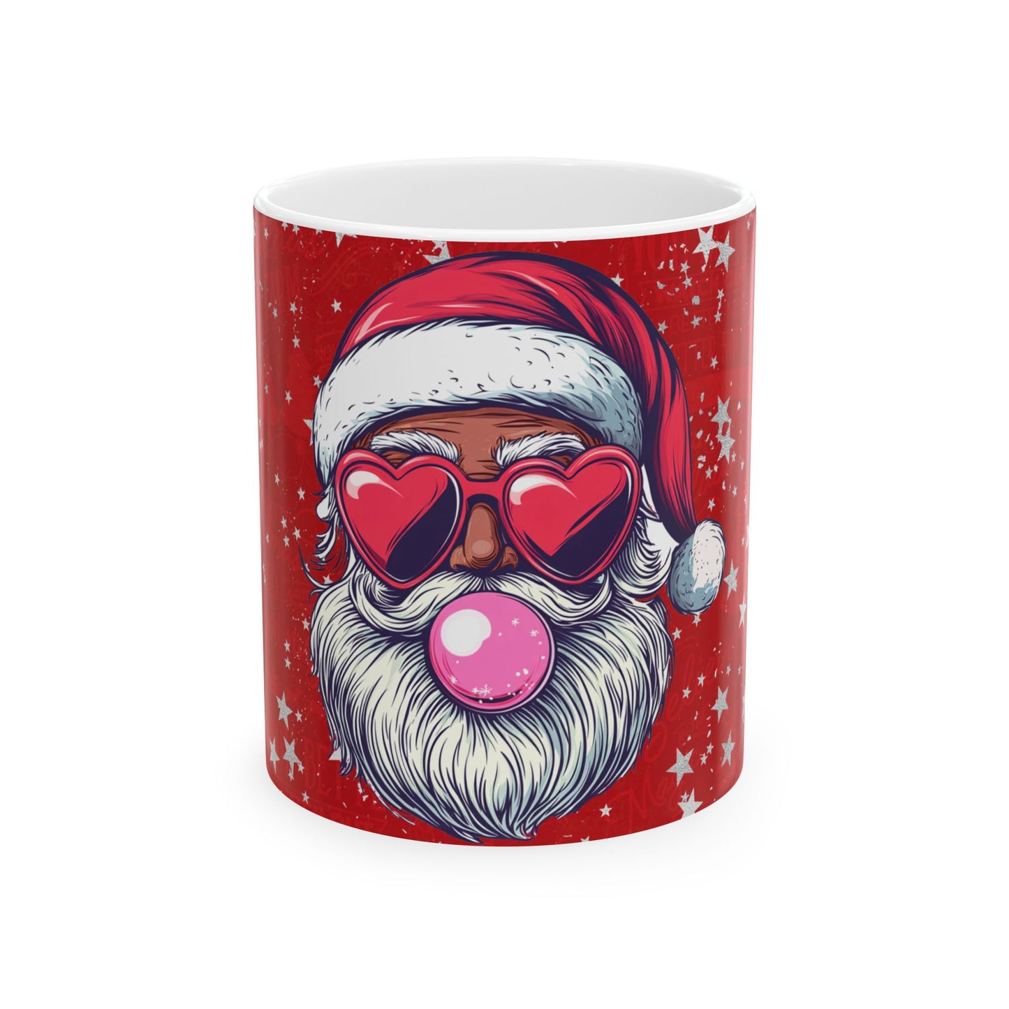 Retro Bubblegum Santa (black) - Ceramic Mug, (11oz, 15oz)