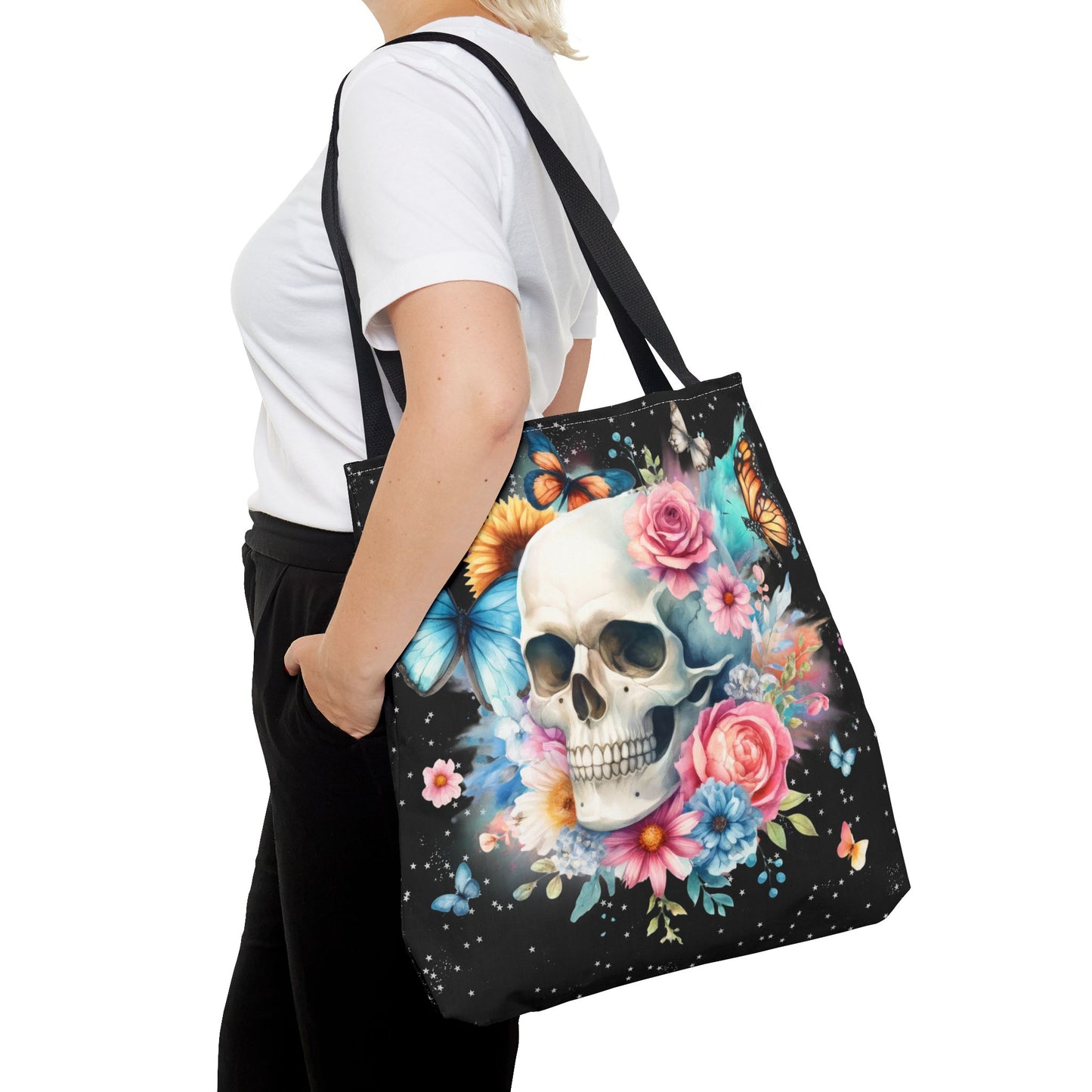 Watercolor Skull and Butterflies - Tote Bag (AOP)