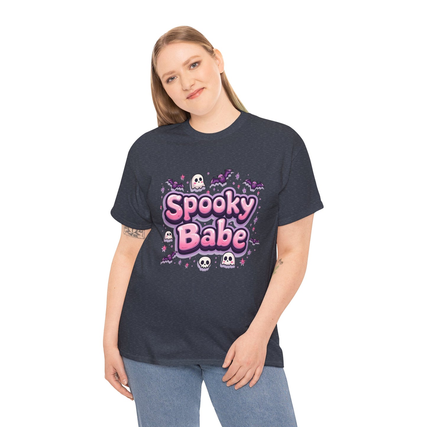 Spooky Babe Bats and Ghosts Design - Unisex Heavy Cotton Tee