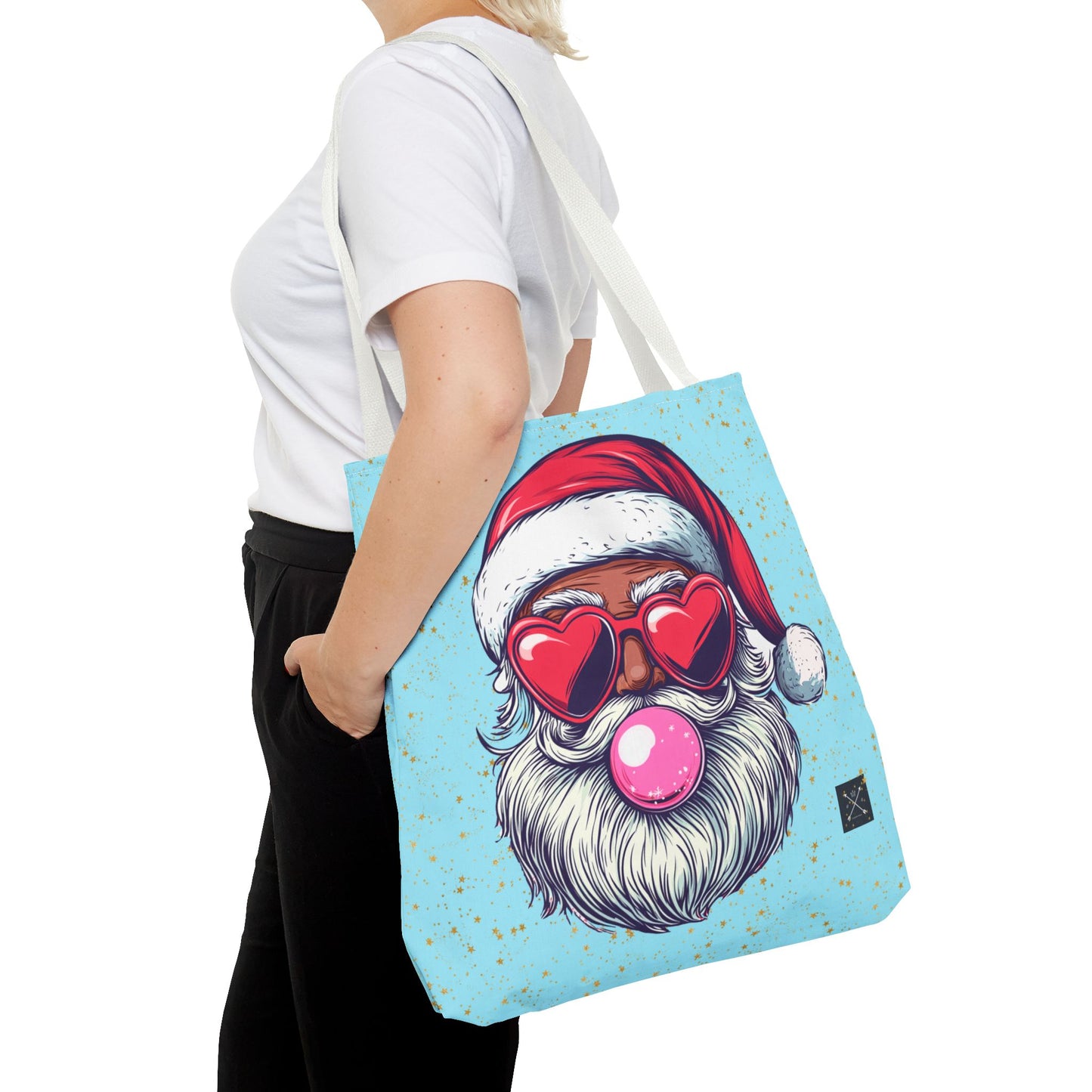 Retro Bubblegum Black Santa (light blue) - Tote Bag (AOP)