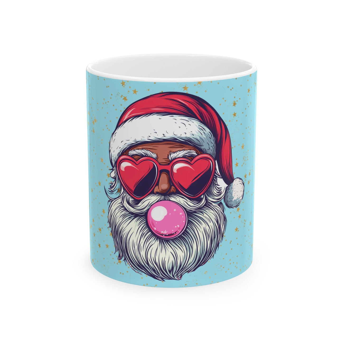 Retro Bubblegum Black Santa (light blue) - Ceramic Mug, (11oz, 15oz)