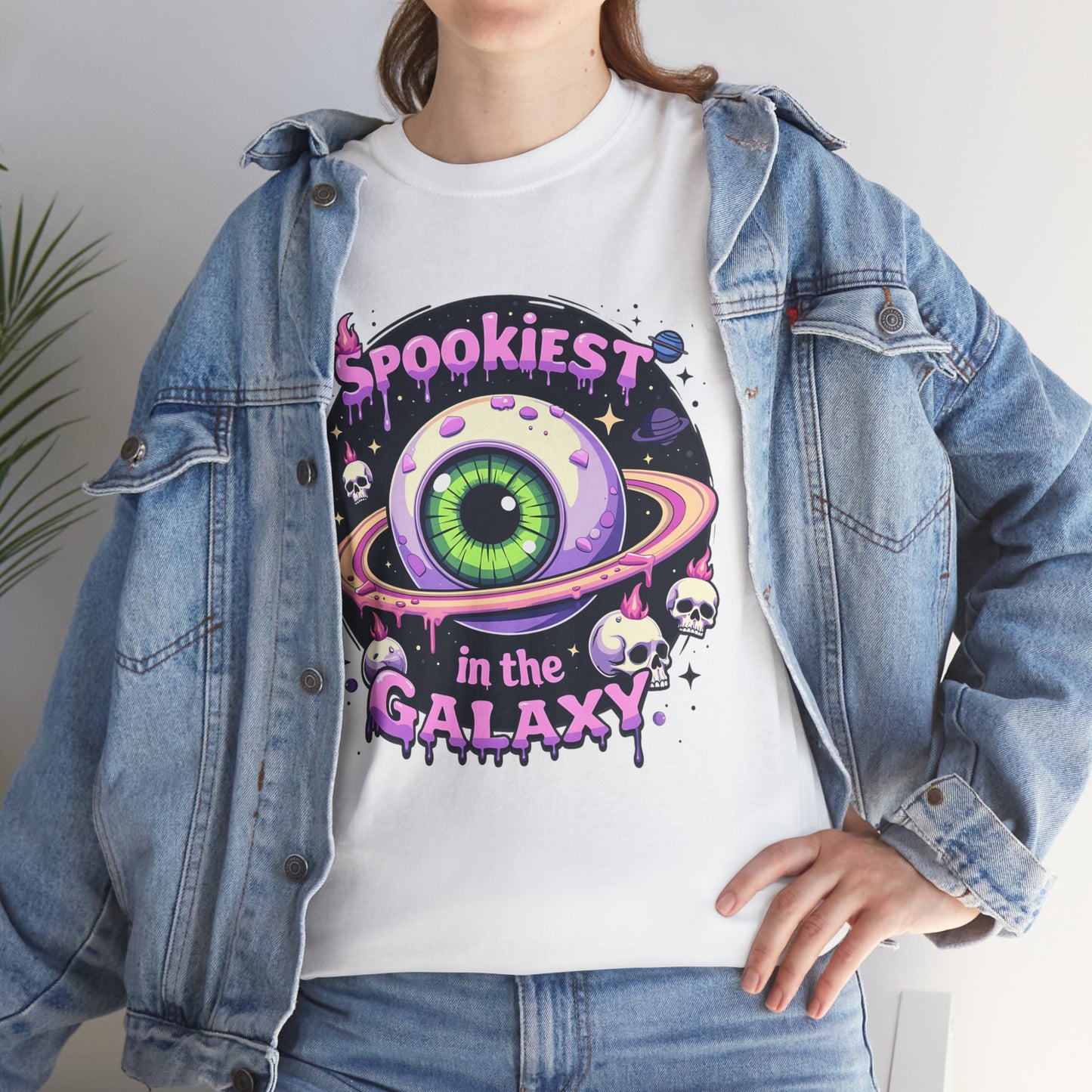 Spookiest in the Galaxy, Eyeball Planet and Skulls Design - Unisex T-shirt