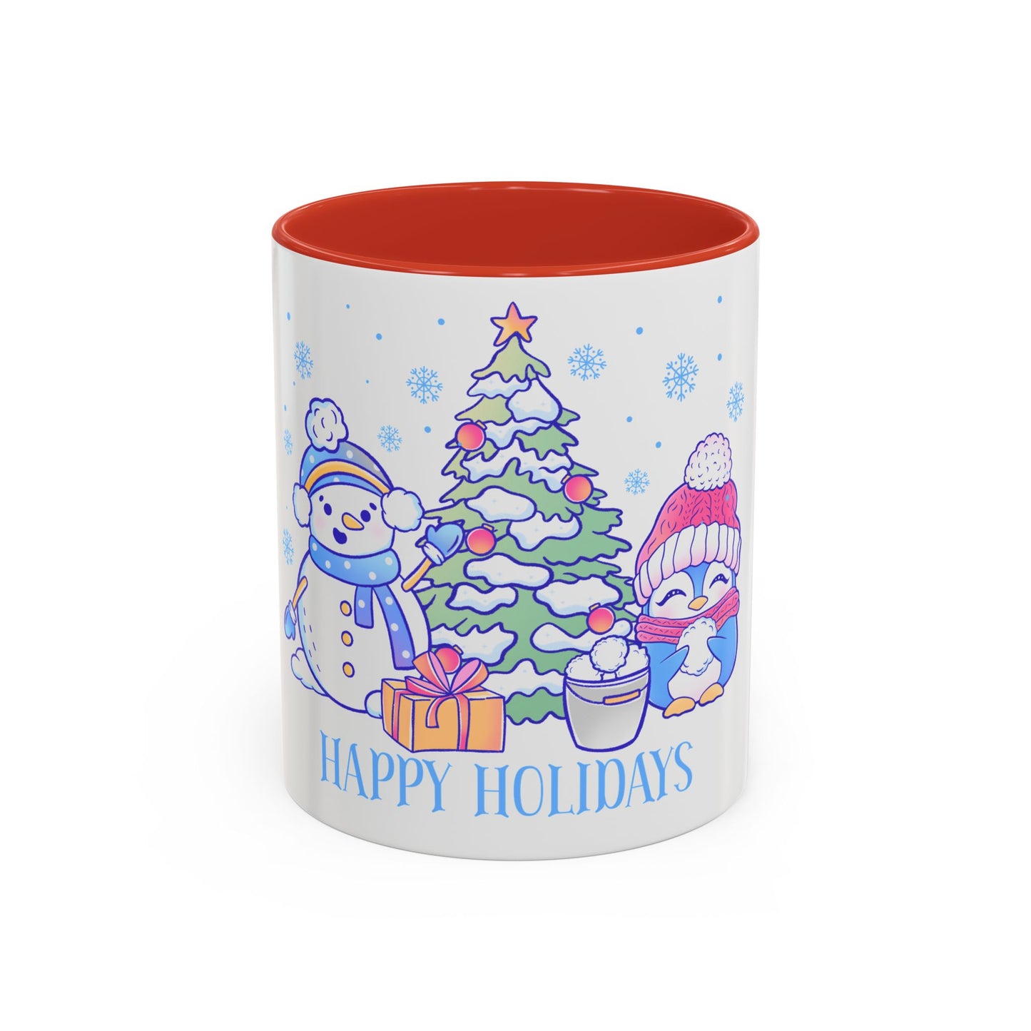 Happy Holidays (snowman and penguin) - Accent Coffee Mug (11, 15oz)