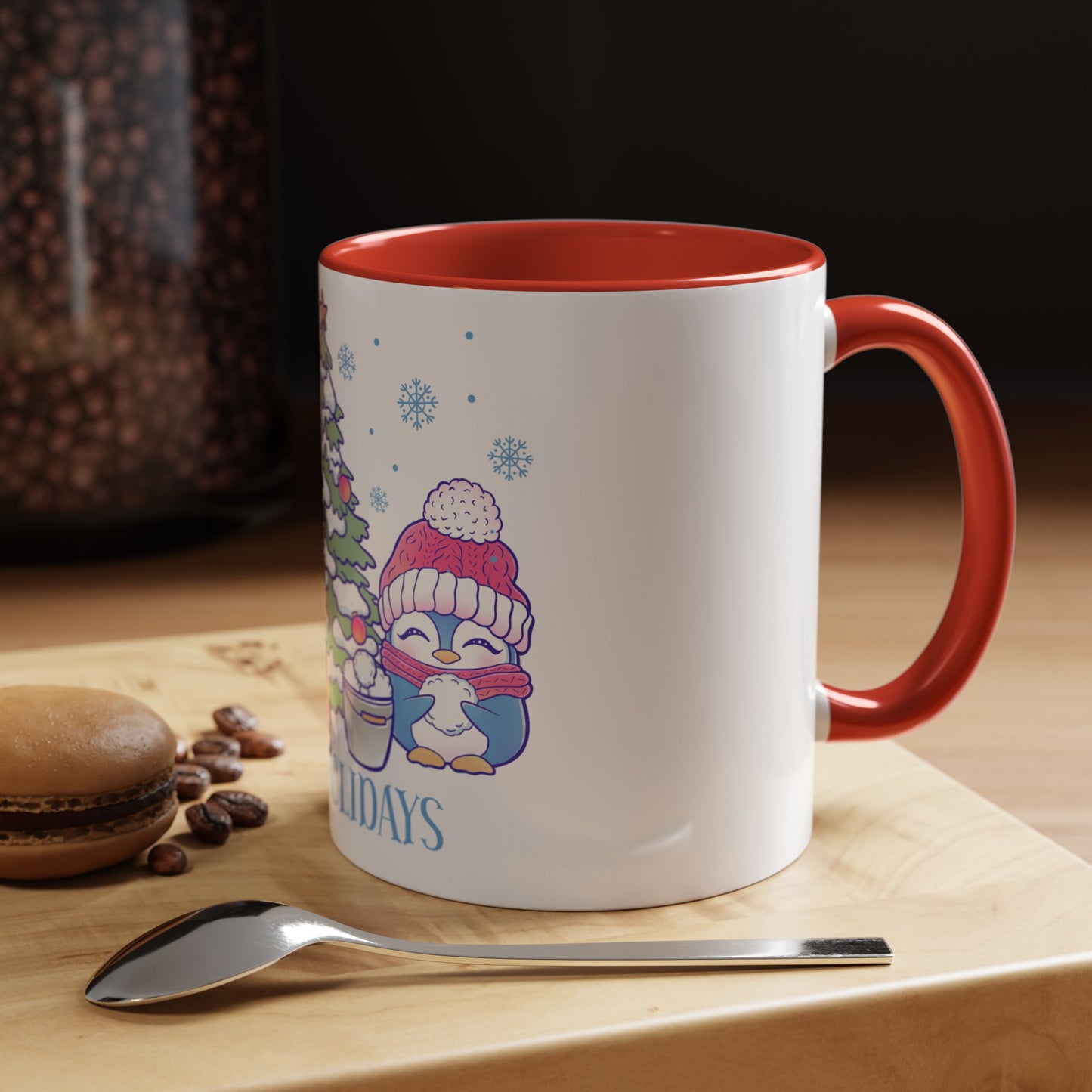 Happy Holidays (snowman and penguin) - Accent Coffee Mug (11, 15oz)