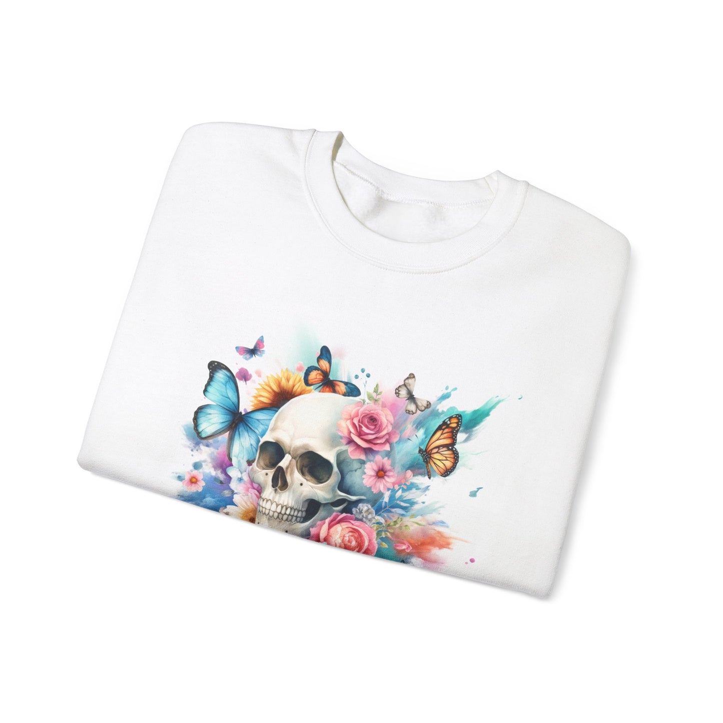 Watercolor Skull and Butterflies - Unisex Heavy Blend™ Crewneck Sweatshirt