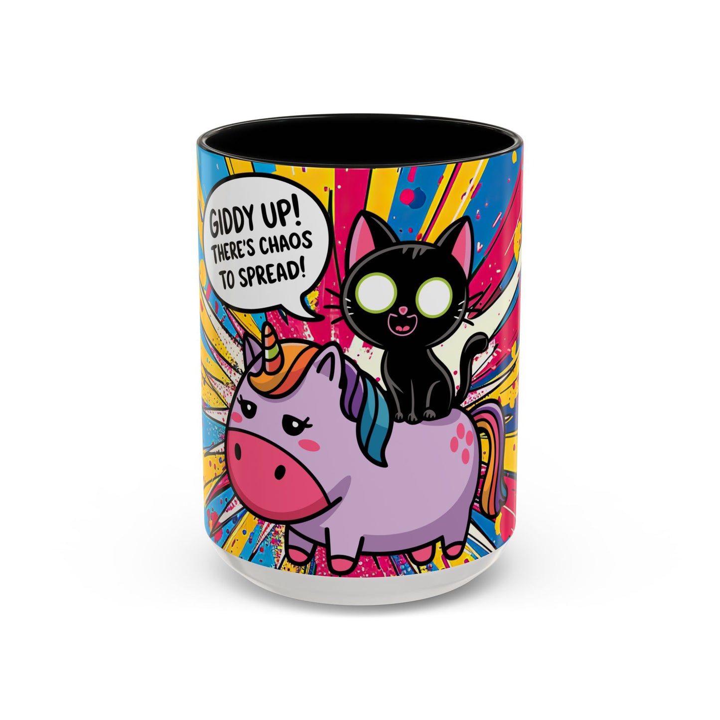 Giddy Up There's Chaos To Spread, Unicorn Cat Design - (11oz or 15oz) Coffee Mug