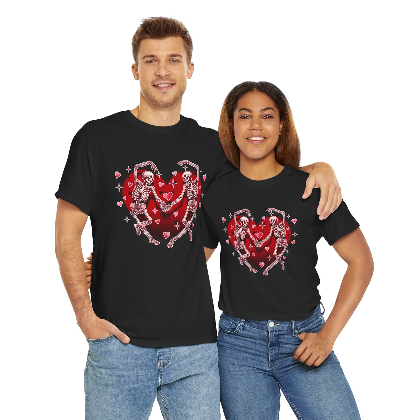 Skeleton Lovers Heart Graphic - Unisex Heavy Cotton T-shirt