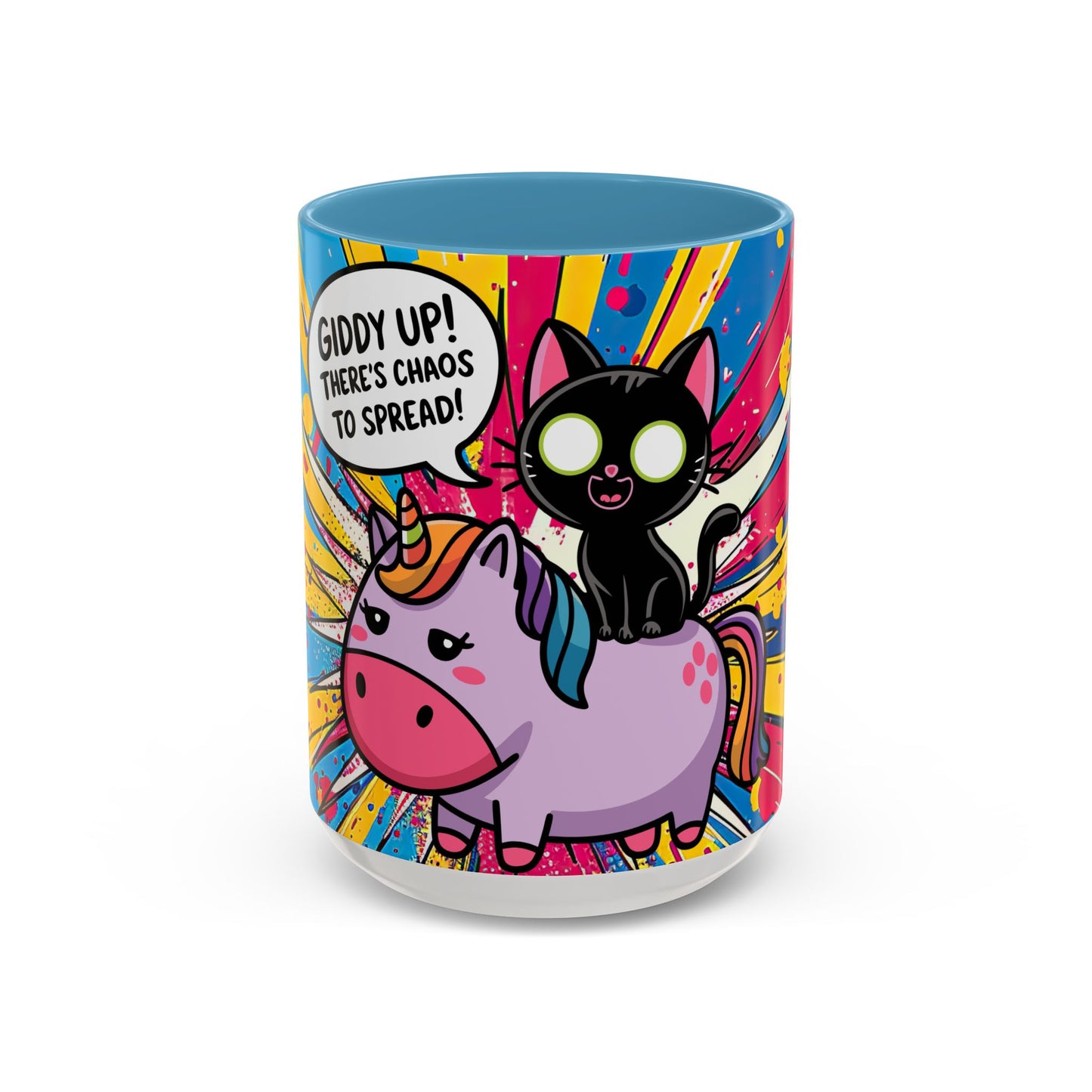 Giddy Up There's Chaos To Spread, Unicorn Cat Design - (11oz or 15oz) Coffee Mug