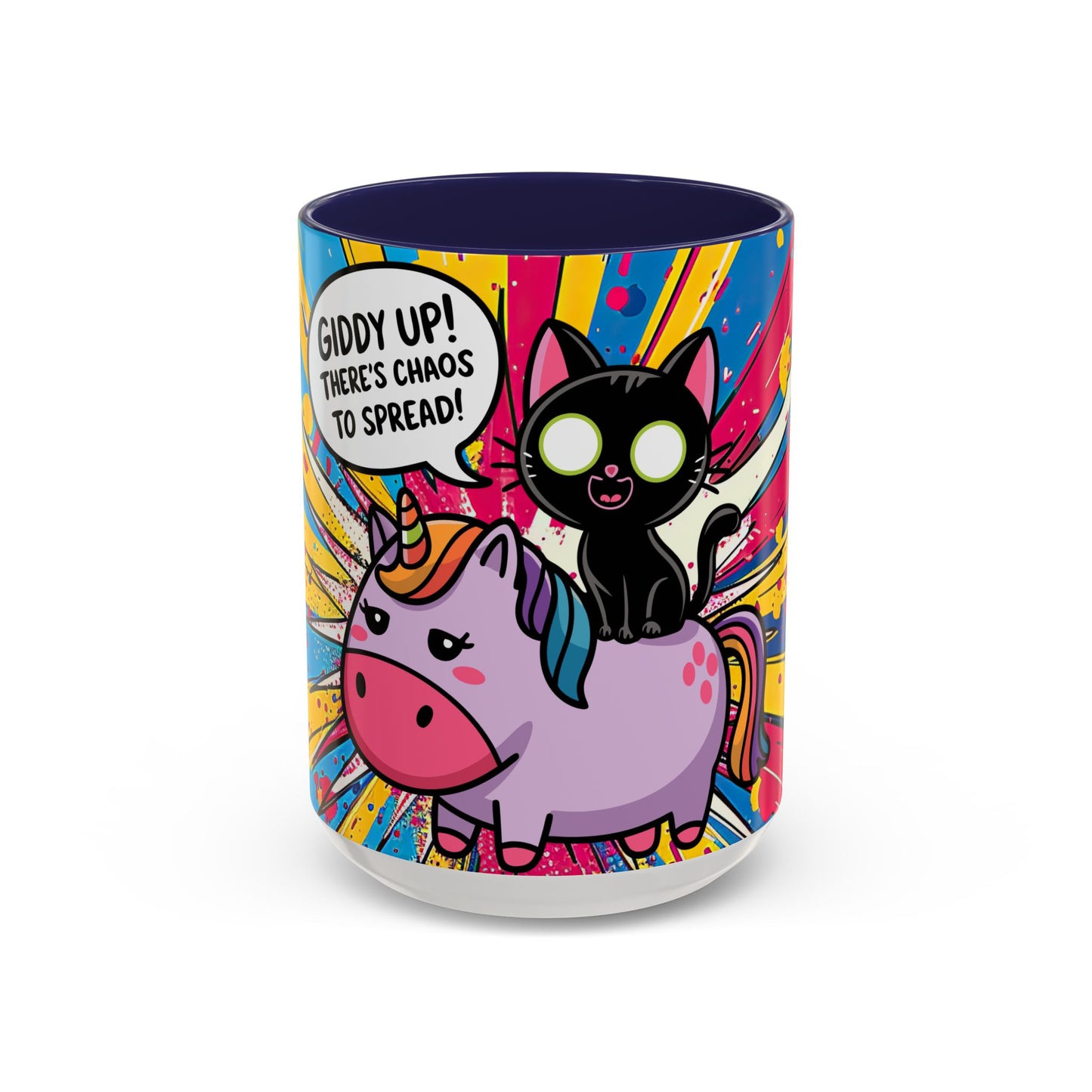 Giddy Up There's Chaos To Spread, Unicorn Cat Design - (11oz or 15oz) Coffee Mug