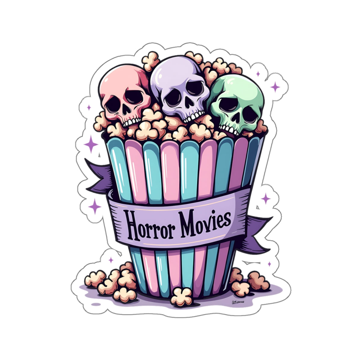 Horror Movies Popcorn Bucket and Skulls - Kiss-Cut Stickers