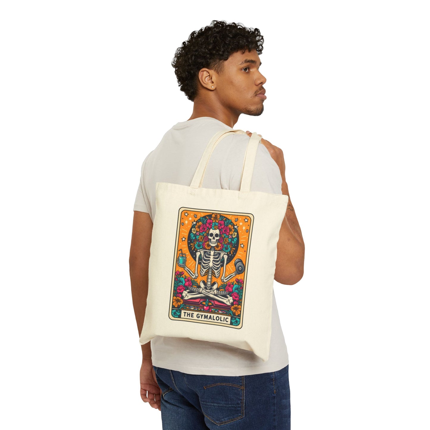 Gymaholic Skeleton Tarot Card - Cotton Canvas Tote Bag