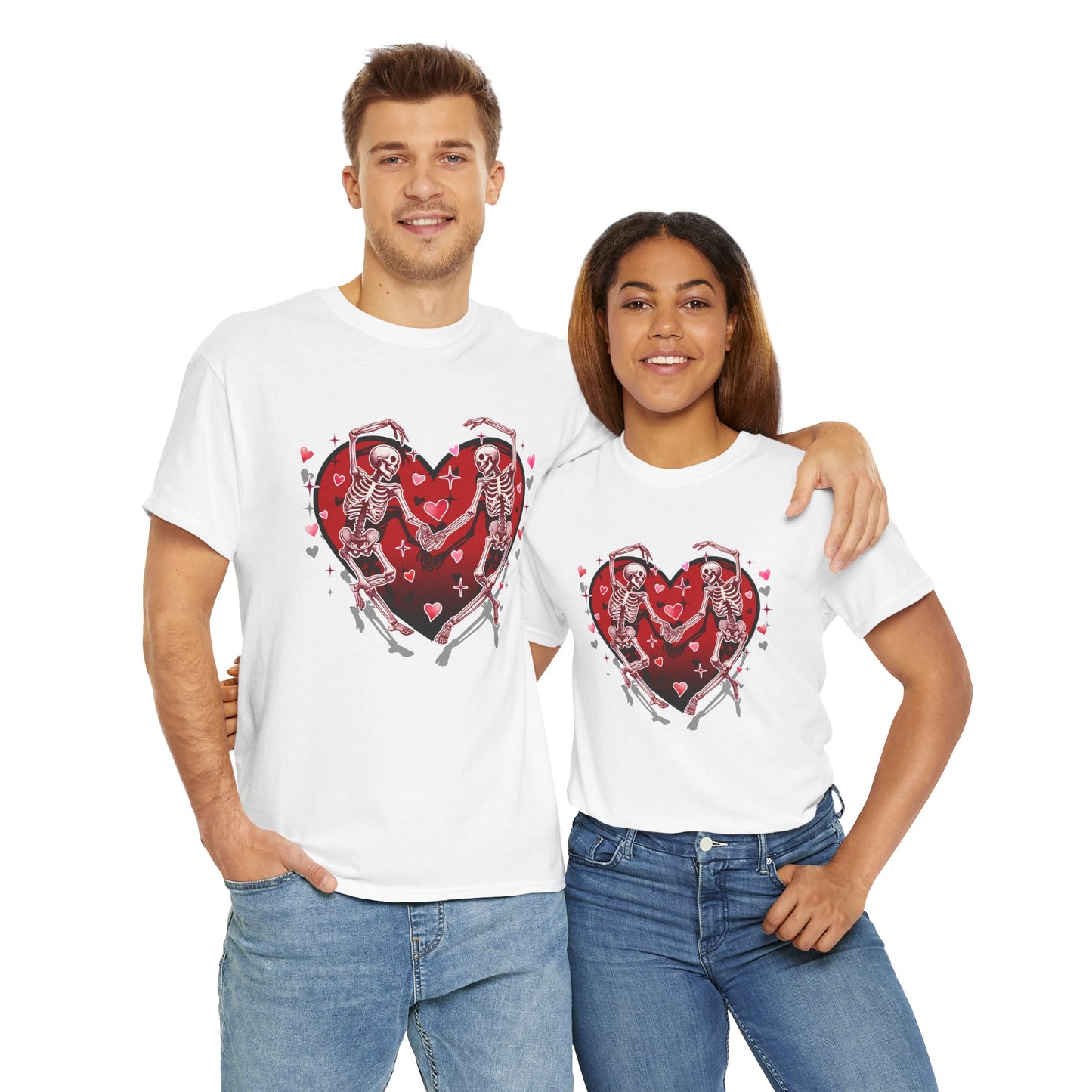 Skeleton Lovers Heart Graphic - Unisex Heavy Cotton T-shirt