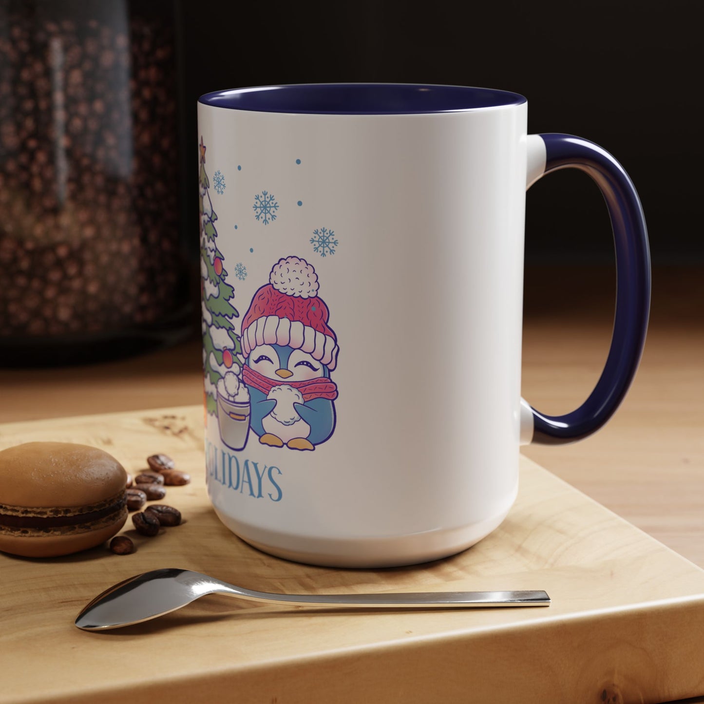 Happy Holidays (snowman and penguin) - Accent Coffee Mug (11, 15oz)