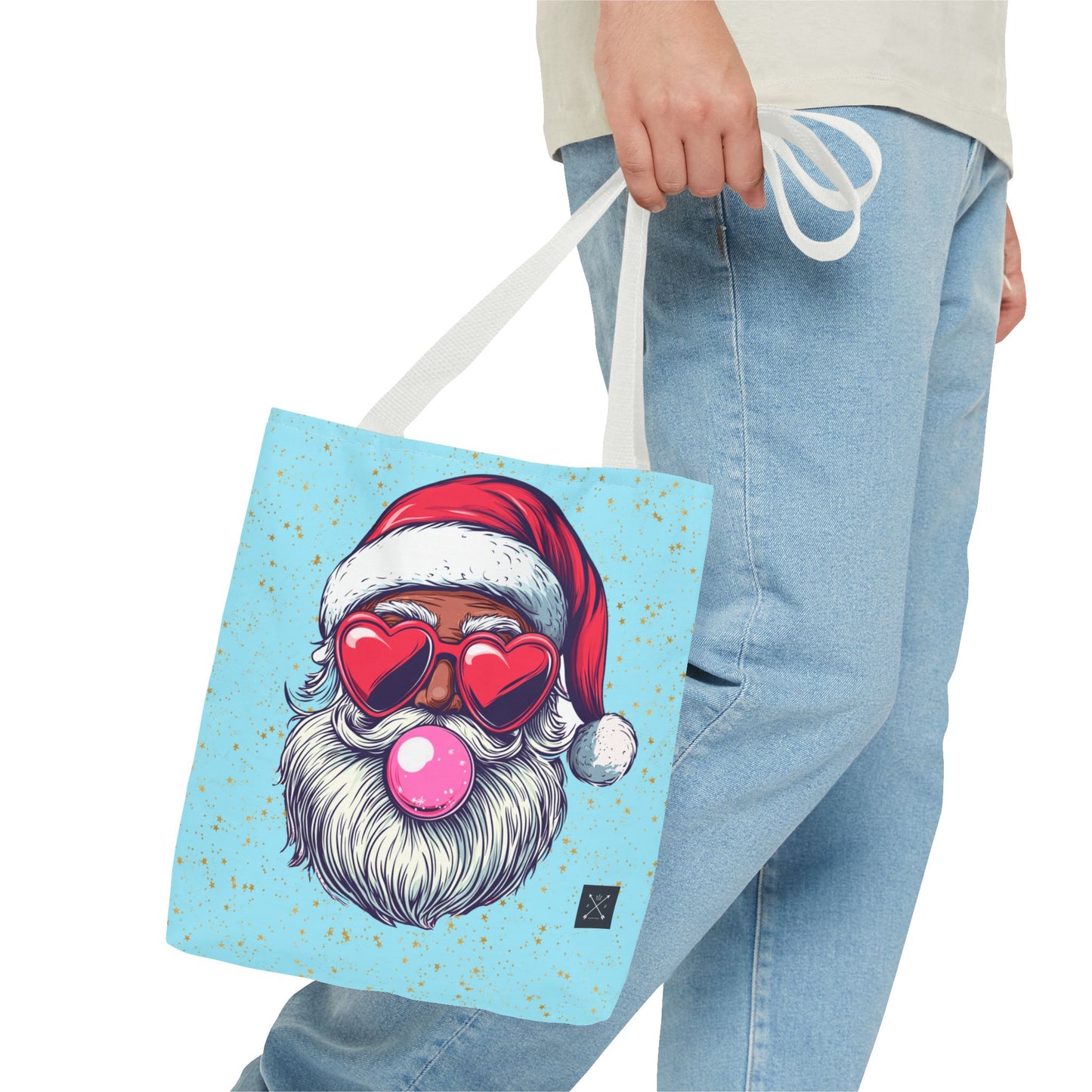 Retro Bubblegum Black Santa (light blue) - Tote Bag (AOP)