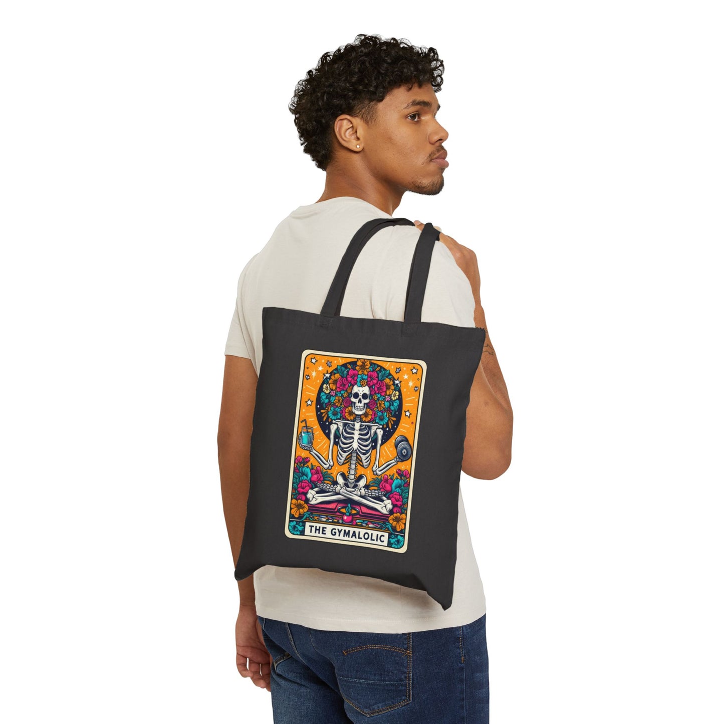 Gymaholic Skeleton Tarot Card - Cotton Canvas Tote Bag