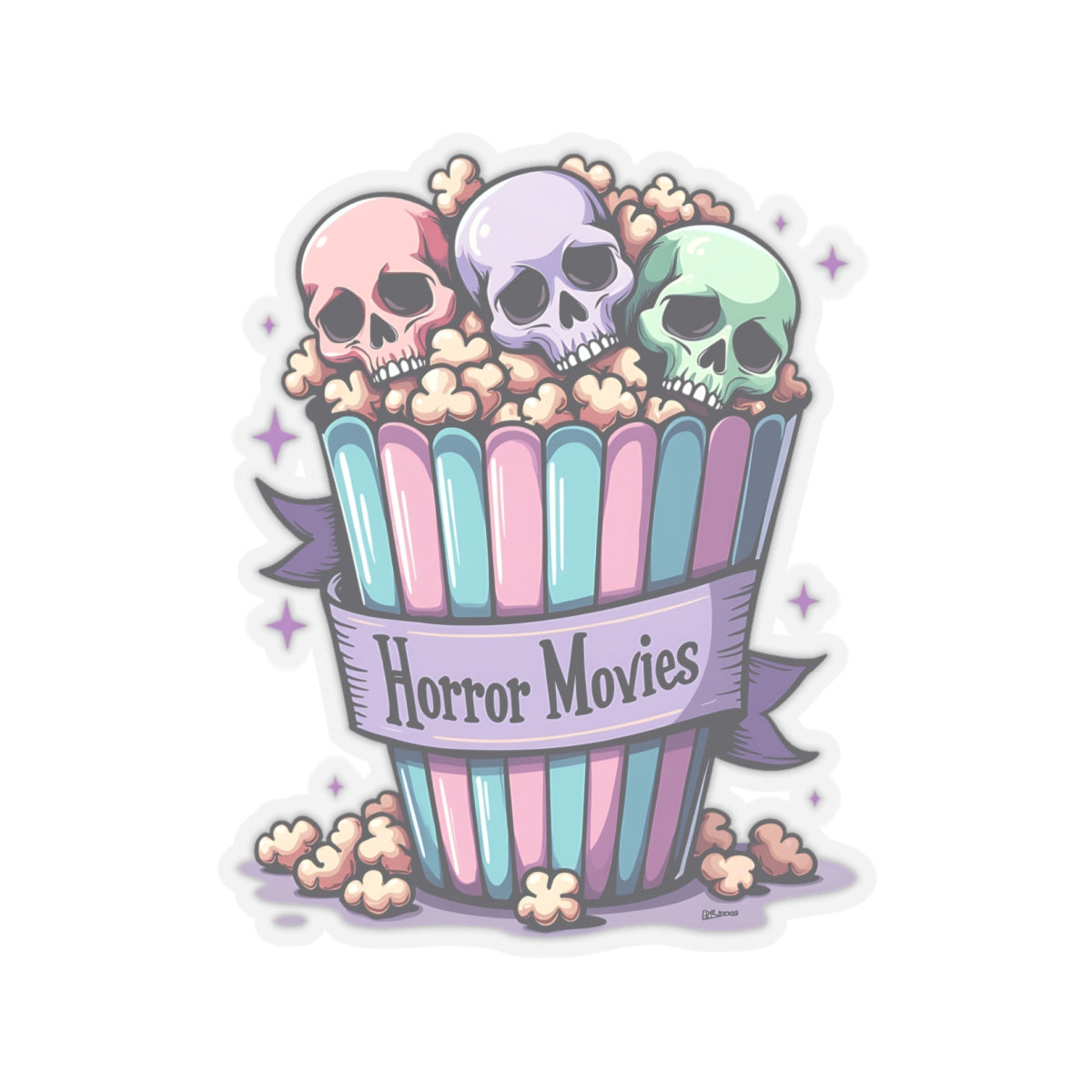 Horror Movies Popcorn Bucket and Skulls - Kiss-Cut Stickers