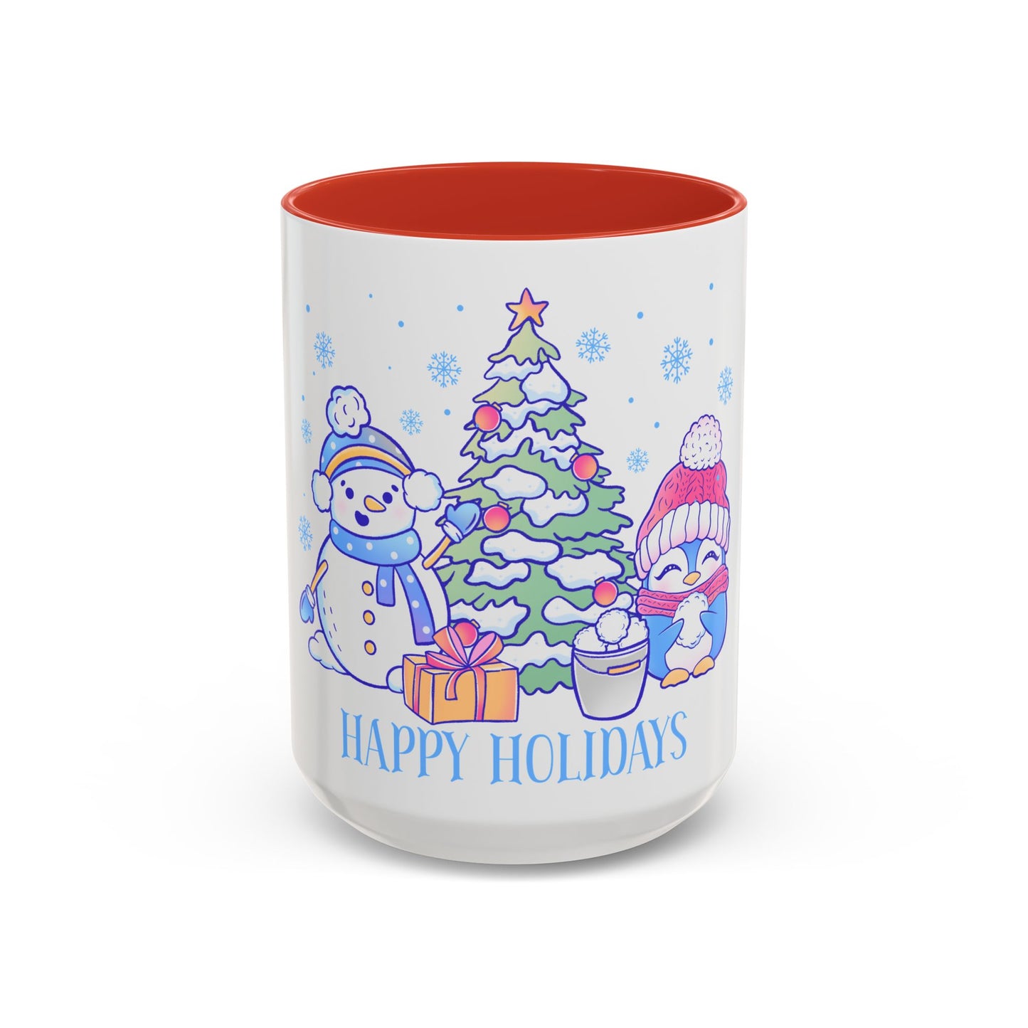 Happy Holidays (snowman and penguin) - Accent Coffee Mug (11, 15oz)