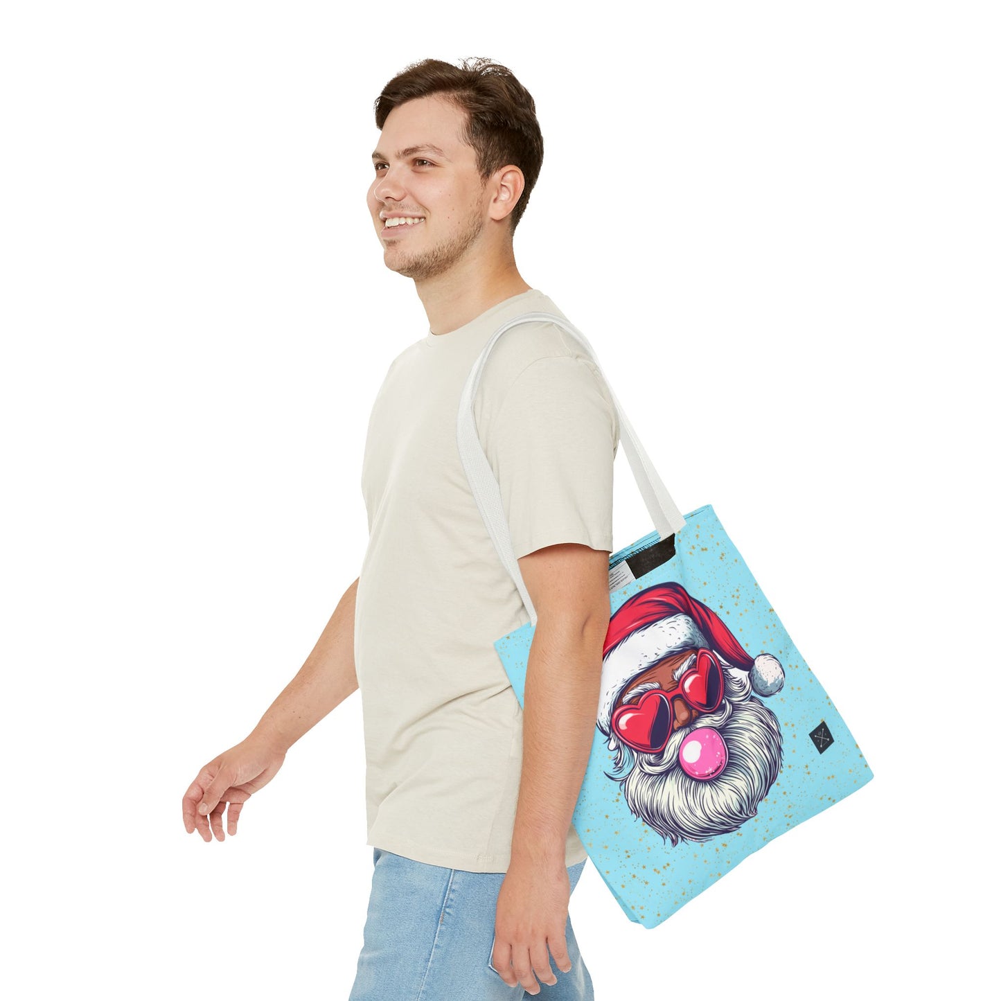 Retro Bubblegum Black Santa (light blue) - Tote Bag (AOP)