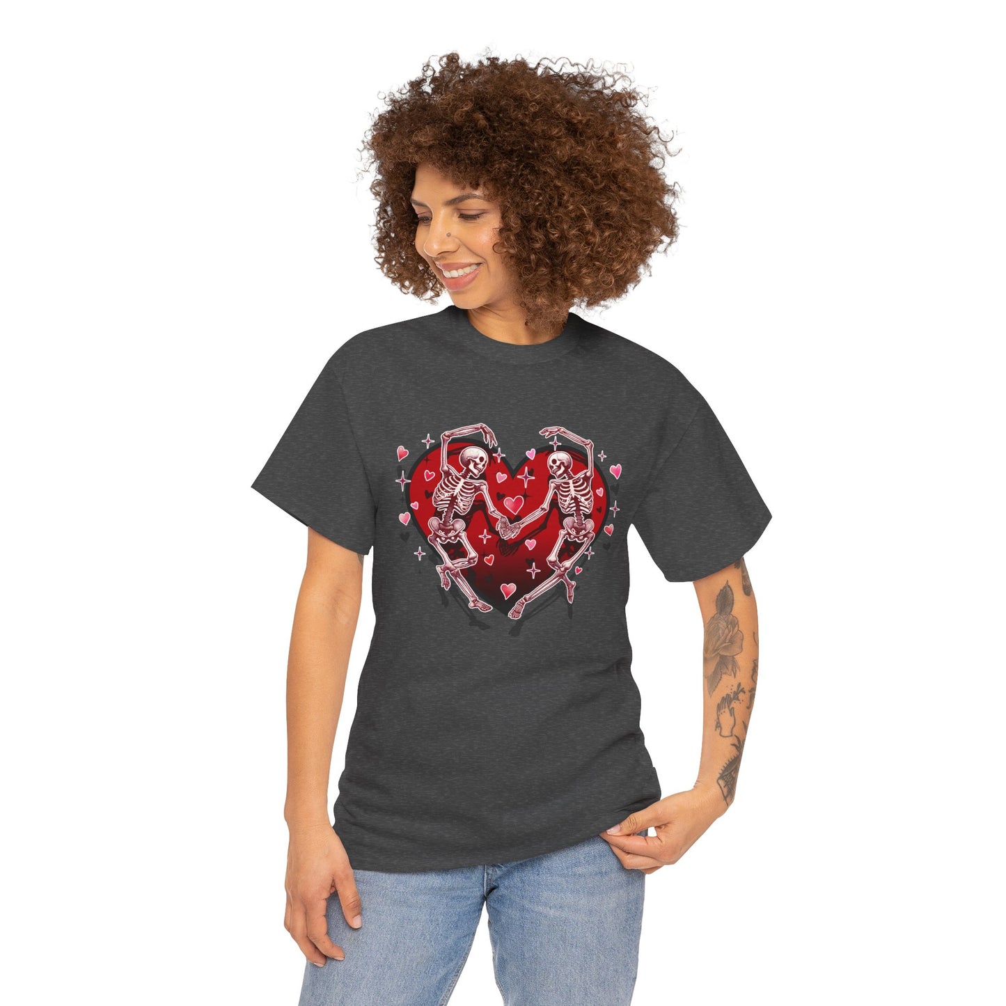 Skeleton Lovers Heart Graphic - Unisex Heavy Cotton T-shirt