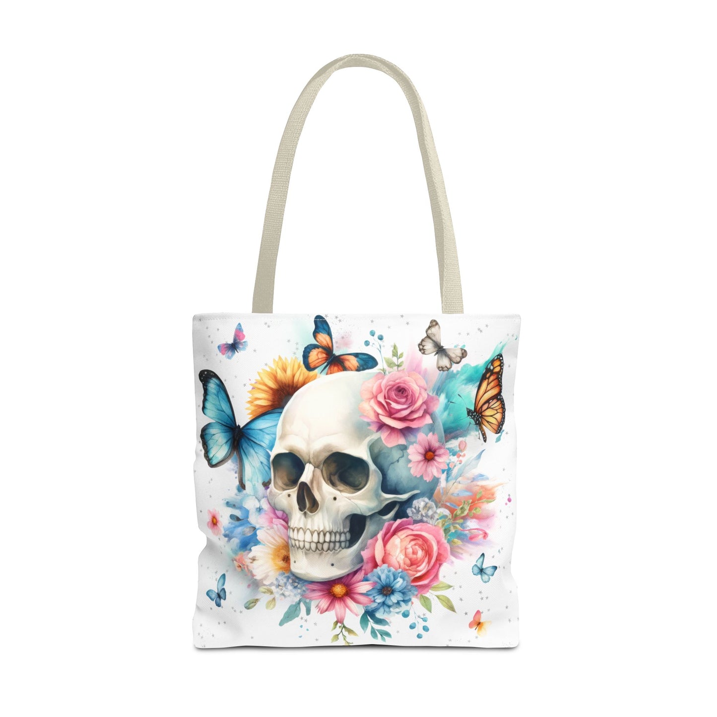 Watercolor Skull and Butterflies (white) - Tote Bag (AOP)