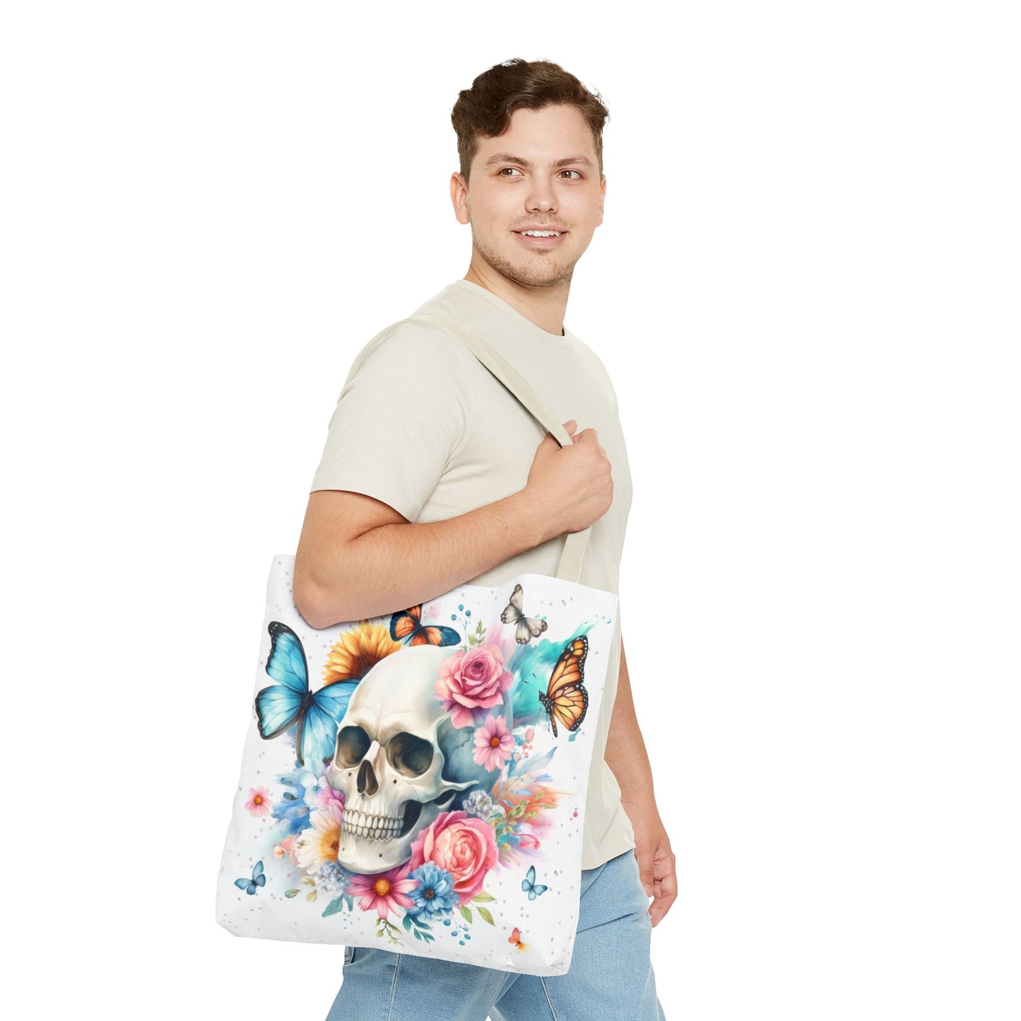 Watercolor Skull and Butterflies (white) - Tote Bag (AOP)