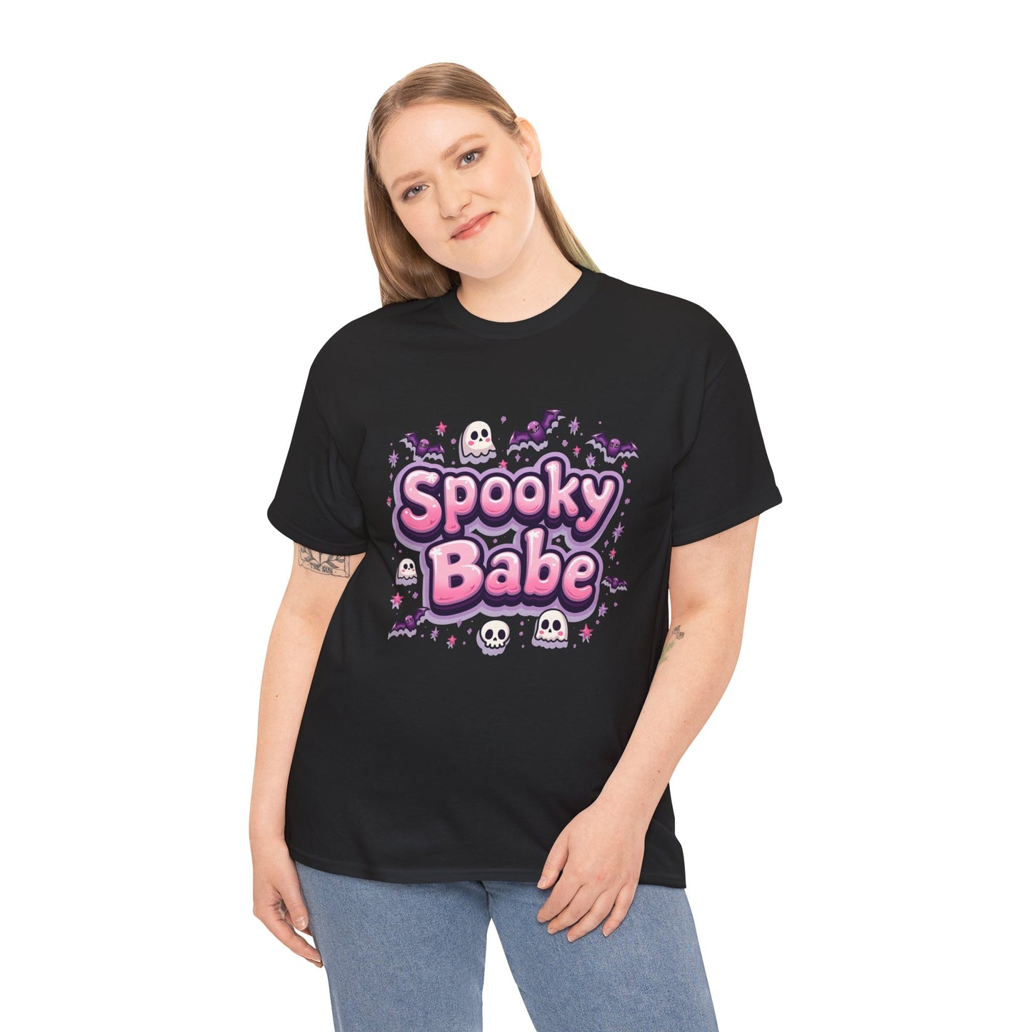 Spooky Babe Bats and Ghosts Design - Unisex Heavy Cotton Tee