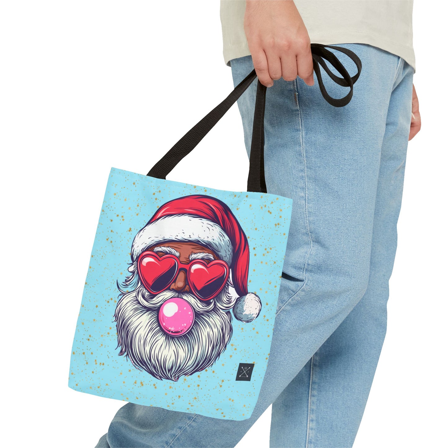 Retro Bubblegum Black Santa (light blue) - Tote Bag (AOP)