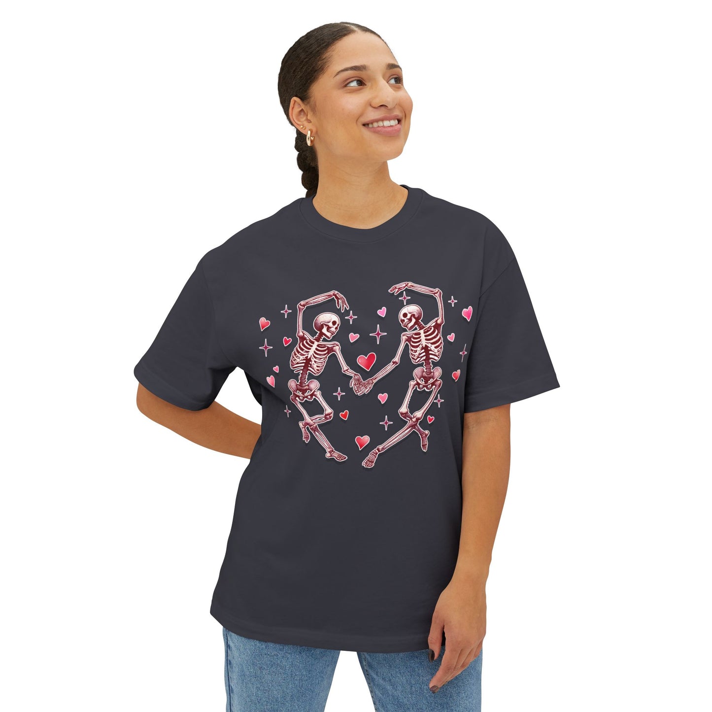 Skeleton Heart Lovers - Unisex Oversized Boxy T-shirt