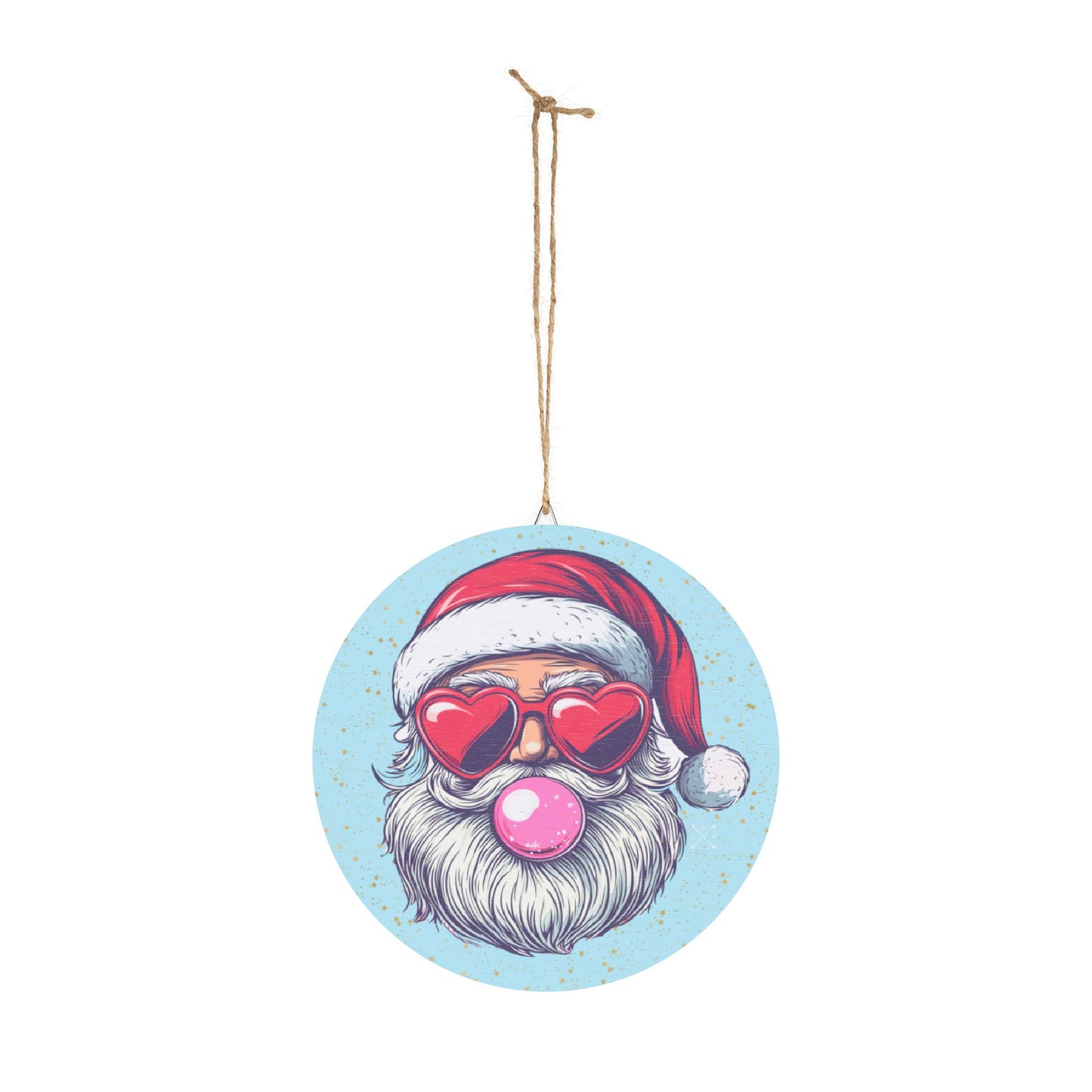 Retro Bubblegum Santa - Christmas Wood Sign (light blue)