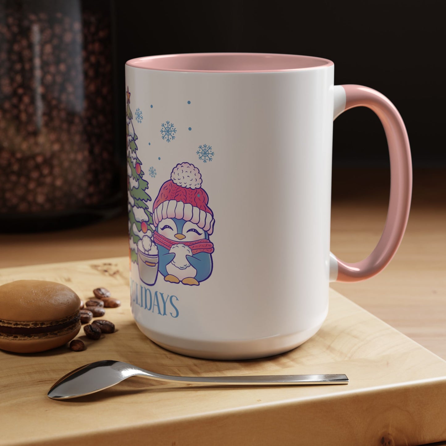 Happy Holidays (snowman and penguin) - Accent Coffee Mug (11, 15oz)