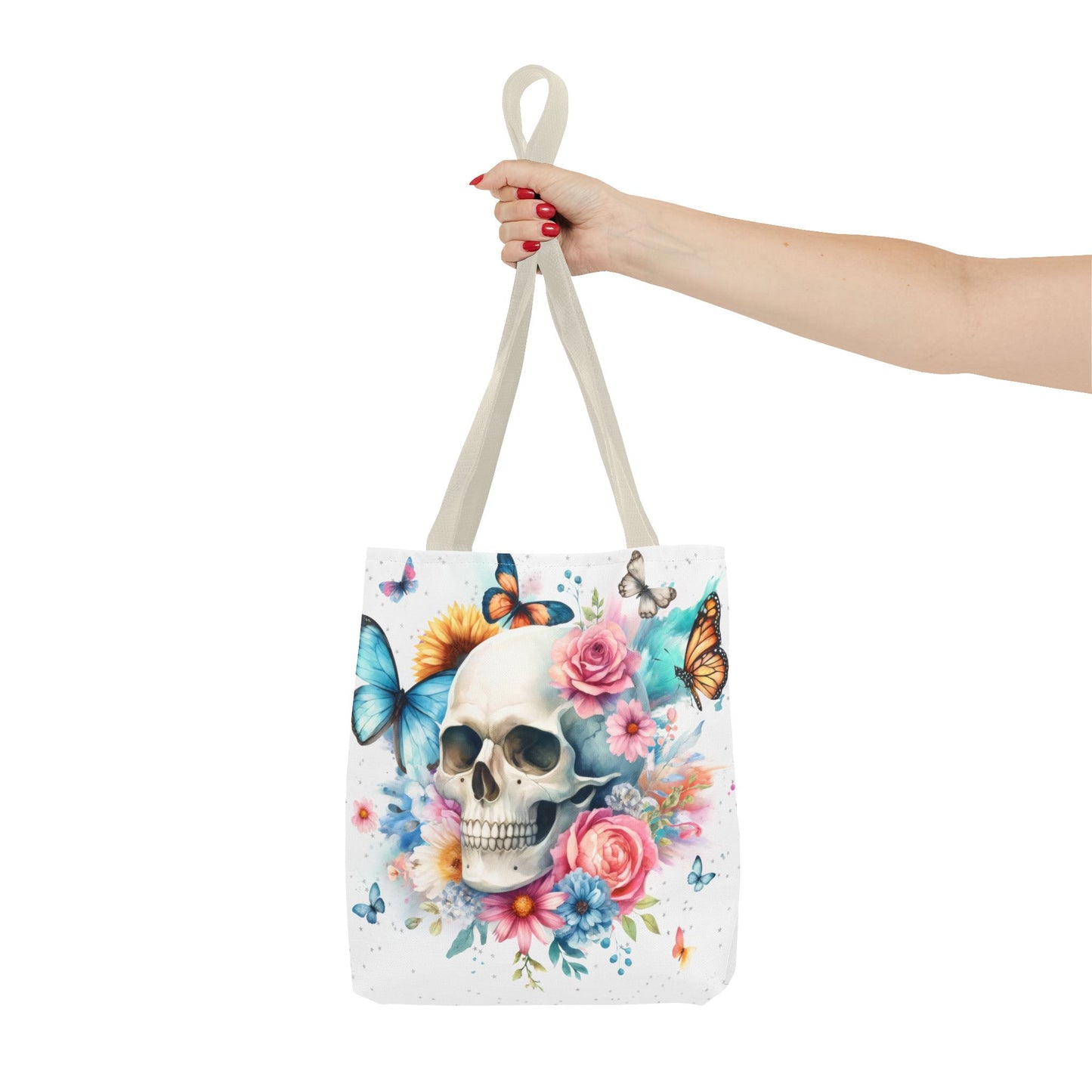 Watercolor Skull and Butterflies (white) - Tote Bag (AOP)