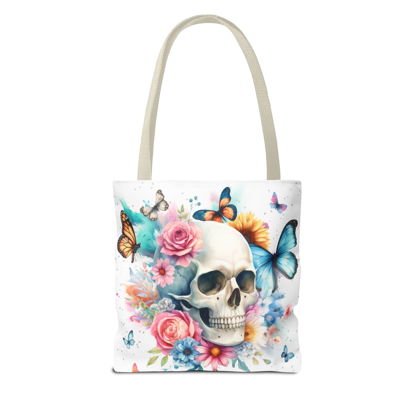 Watercolor Skull and Butterflies (white) - Tote Bag (AOP)