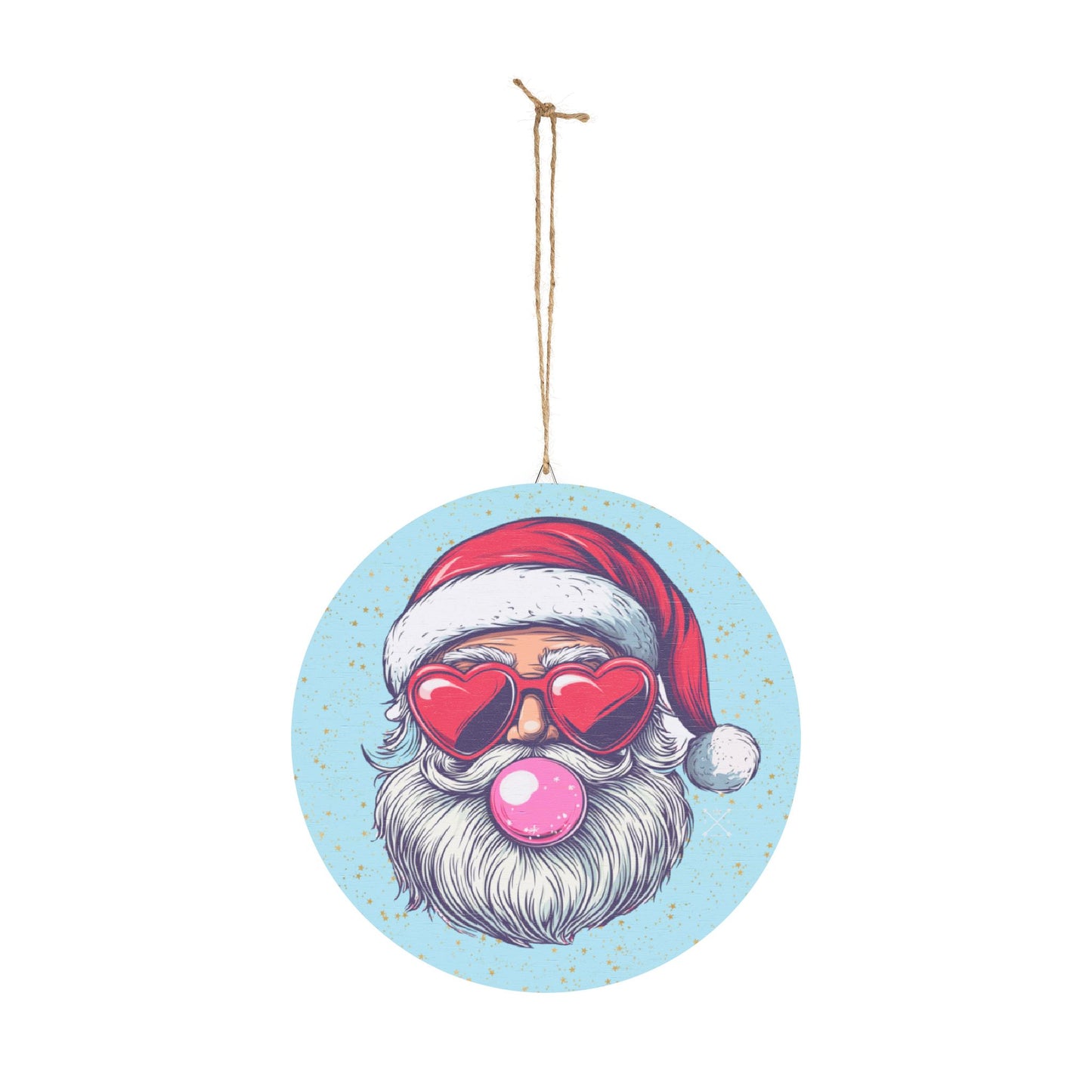 Retro Bubblegum Santa - Christmas Wood Sign (light blue)