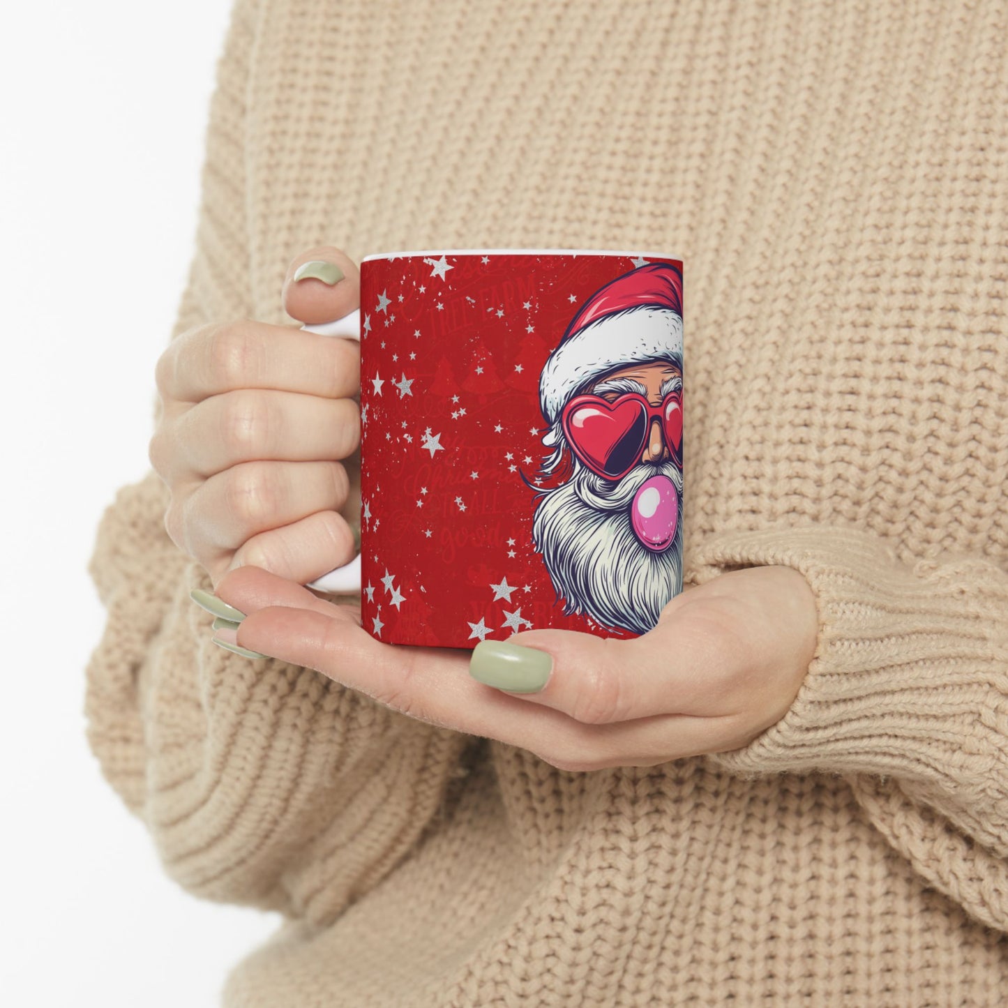 Retro Bubblegum Santa(white) - Ceramic Mug, (11oz, 15oz)