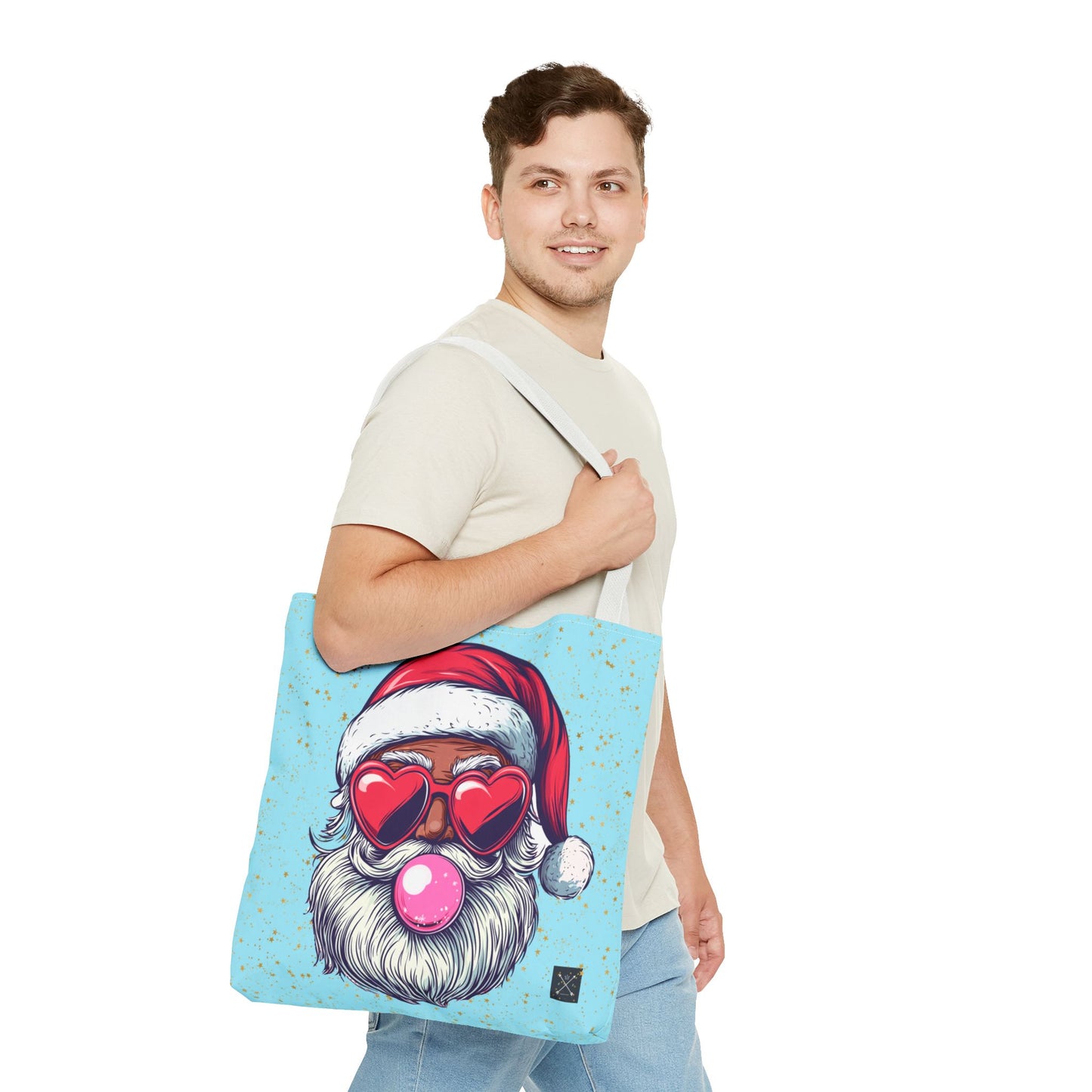 Retro Bubblegum Black Santa (light blue) - Tote Bag (AOP)