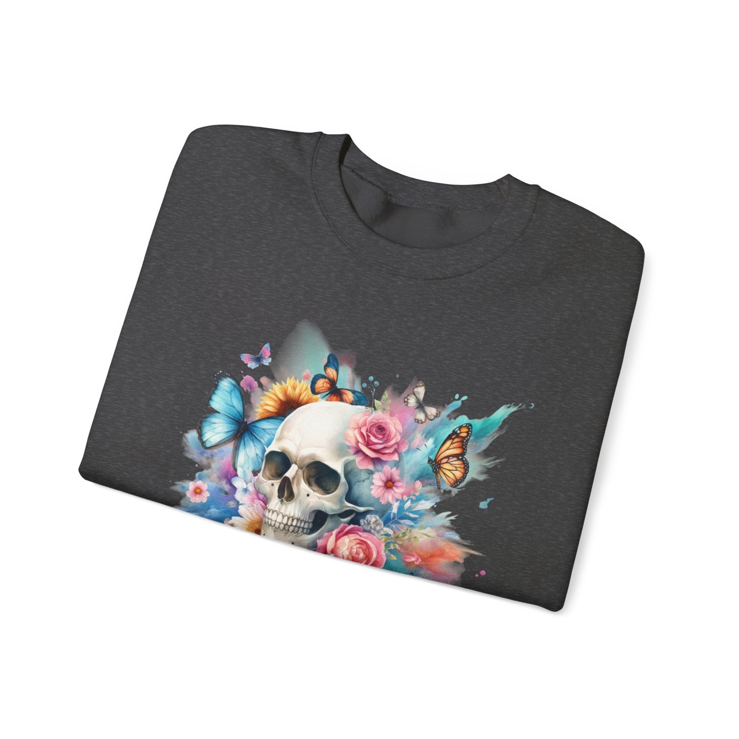 Watercolor Skull and Butterflies - Unisex Heavy Blend™ Crewneck Sweatshirt