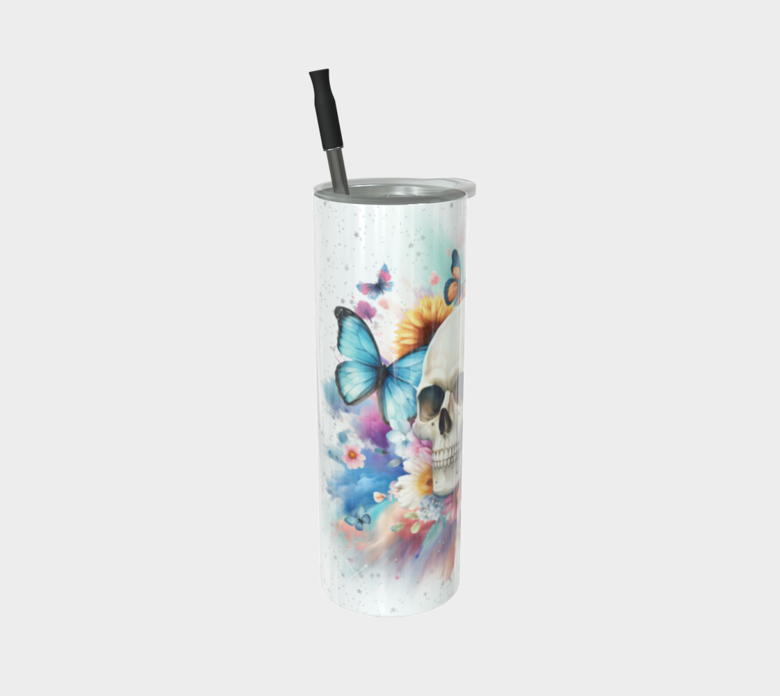 Watercolor Skull and Butterflies(white)- 20oz Tumbler