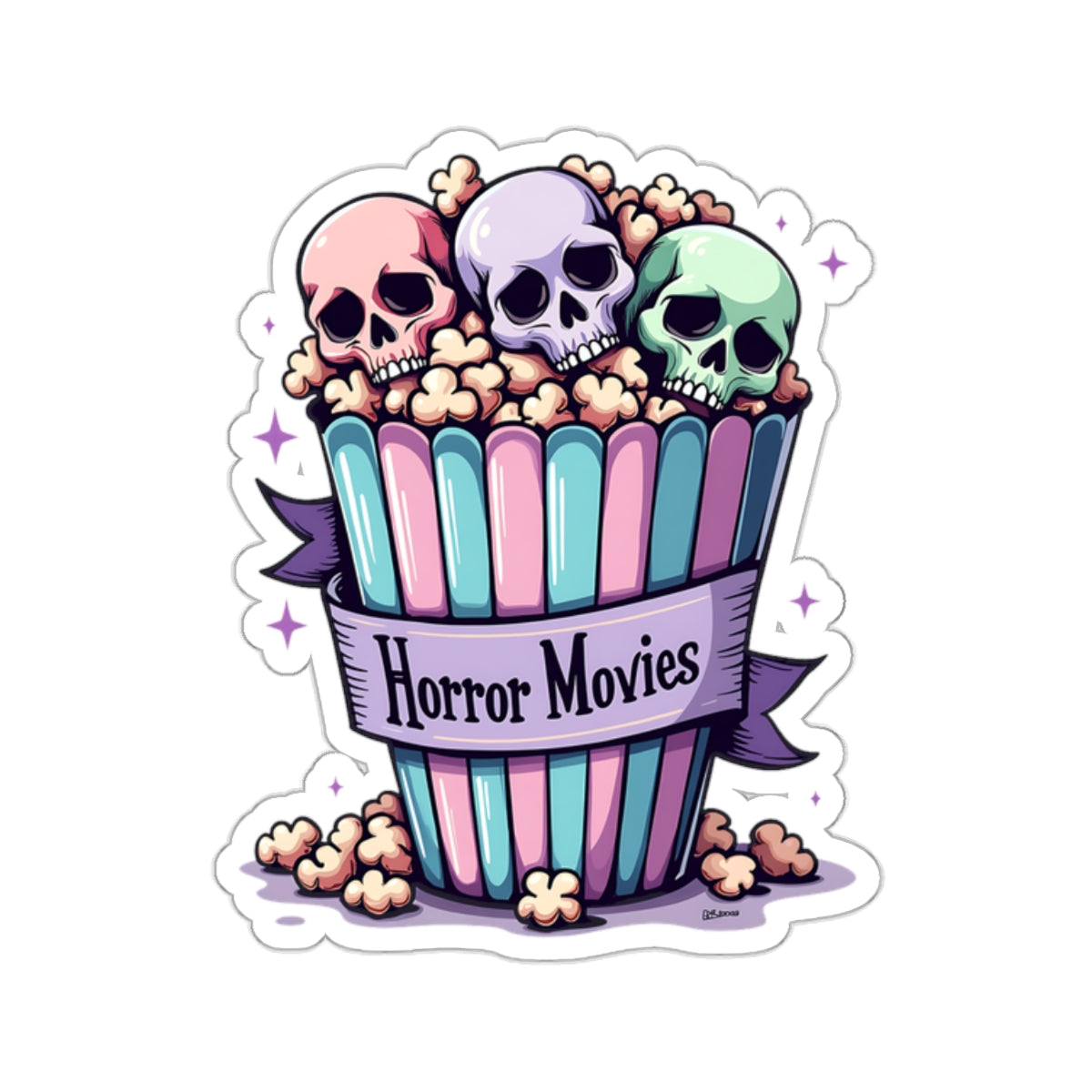 Horror Movies Popcorn Bucket and Skulls - Kiss-Cut Stickers