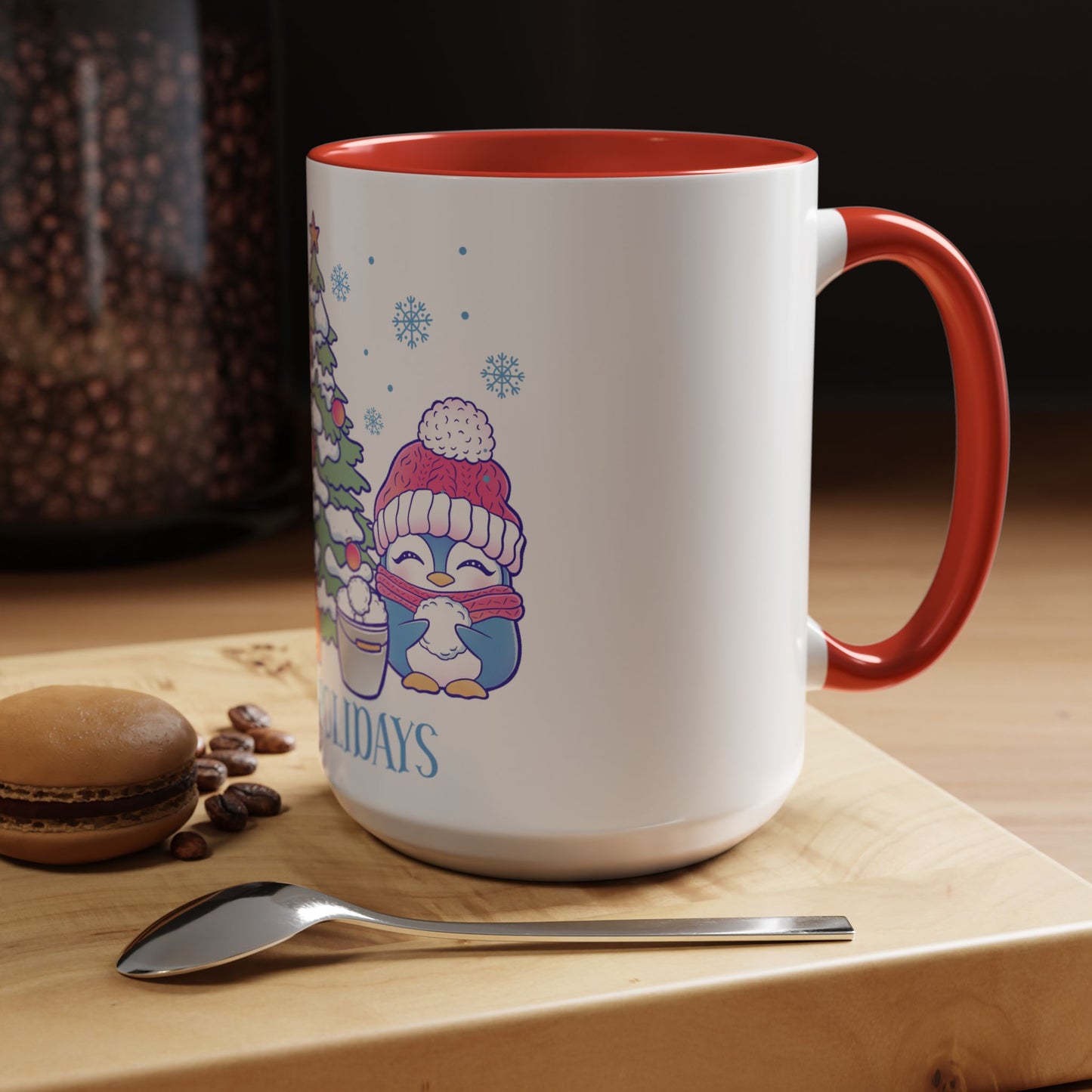 Happy Holidays (snowman and penguin) - Accent Coffee Mug (11, 15oz)