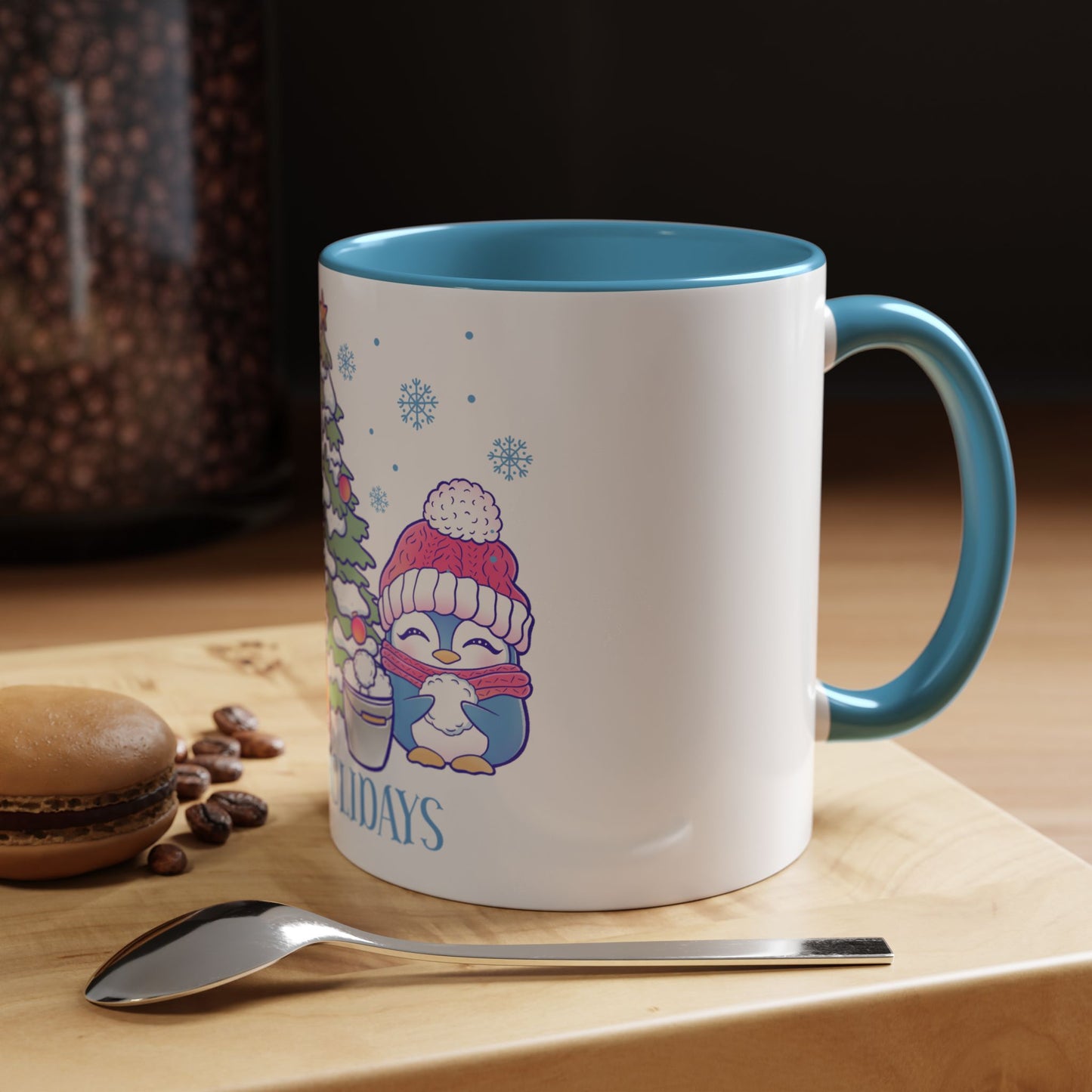 Happy Holidays (snowman and penguin) - Accent Coffee Mug (11, 15oz)