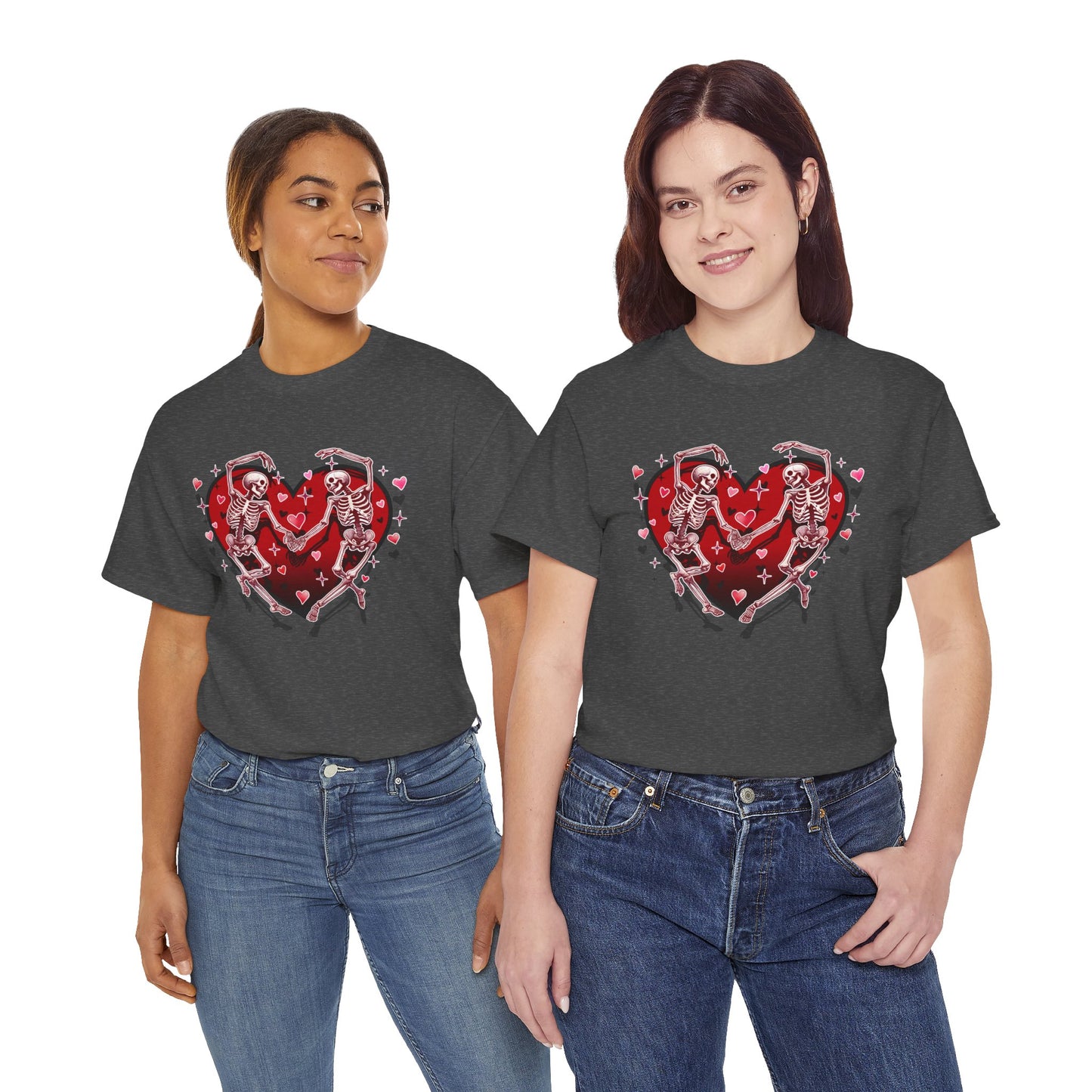 Skeleton Lovers Heart Graphic - Unisex Heavy Cotton T-shirt