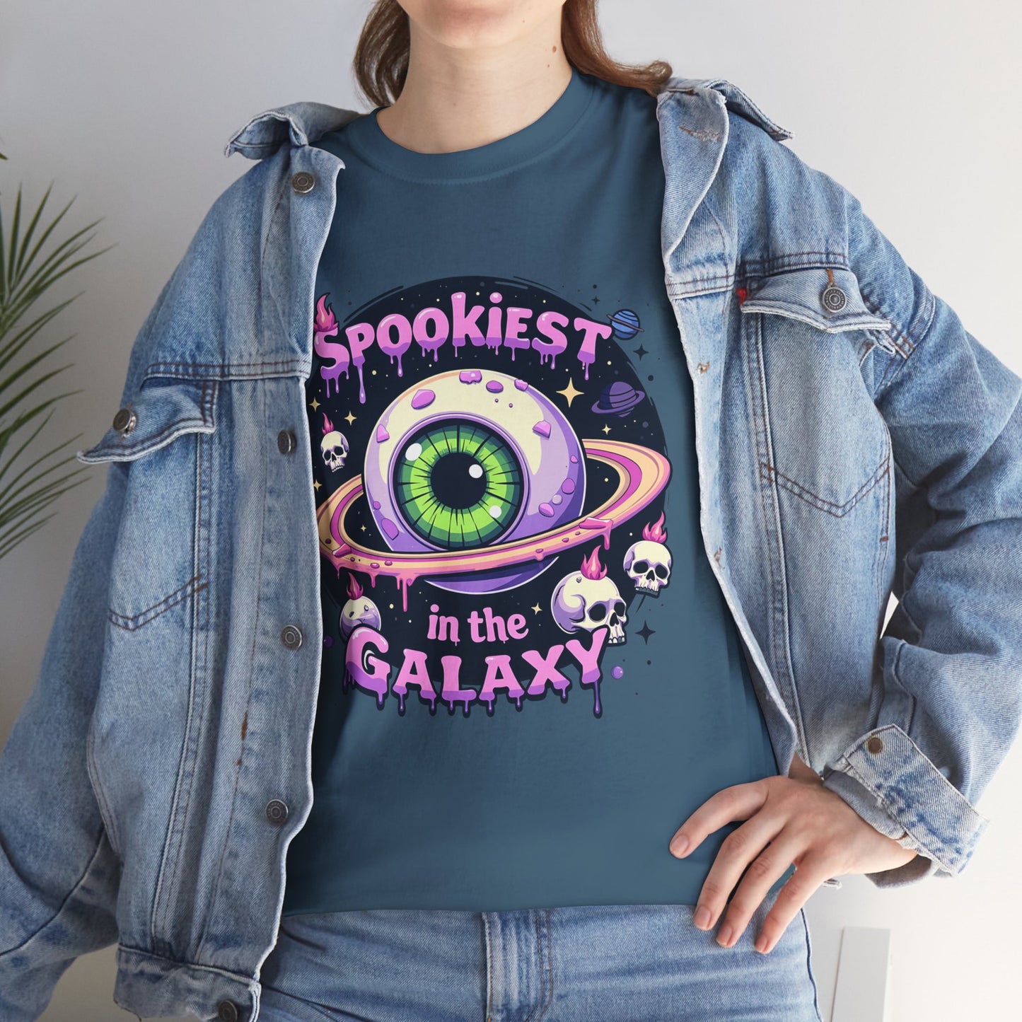 Spookiest in the Galaxy, Eyeball Planet and Skulls Design - Unisex T-shirt