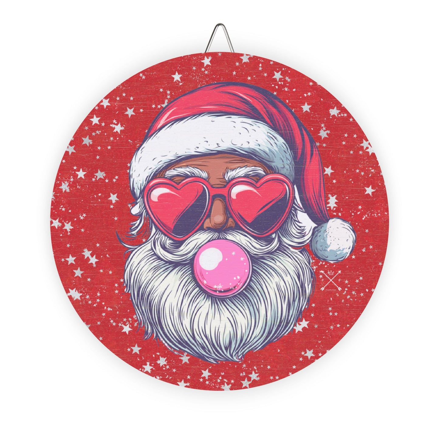 Christmas Wood Sign - Retro Black Bubblegum Santa